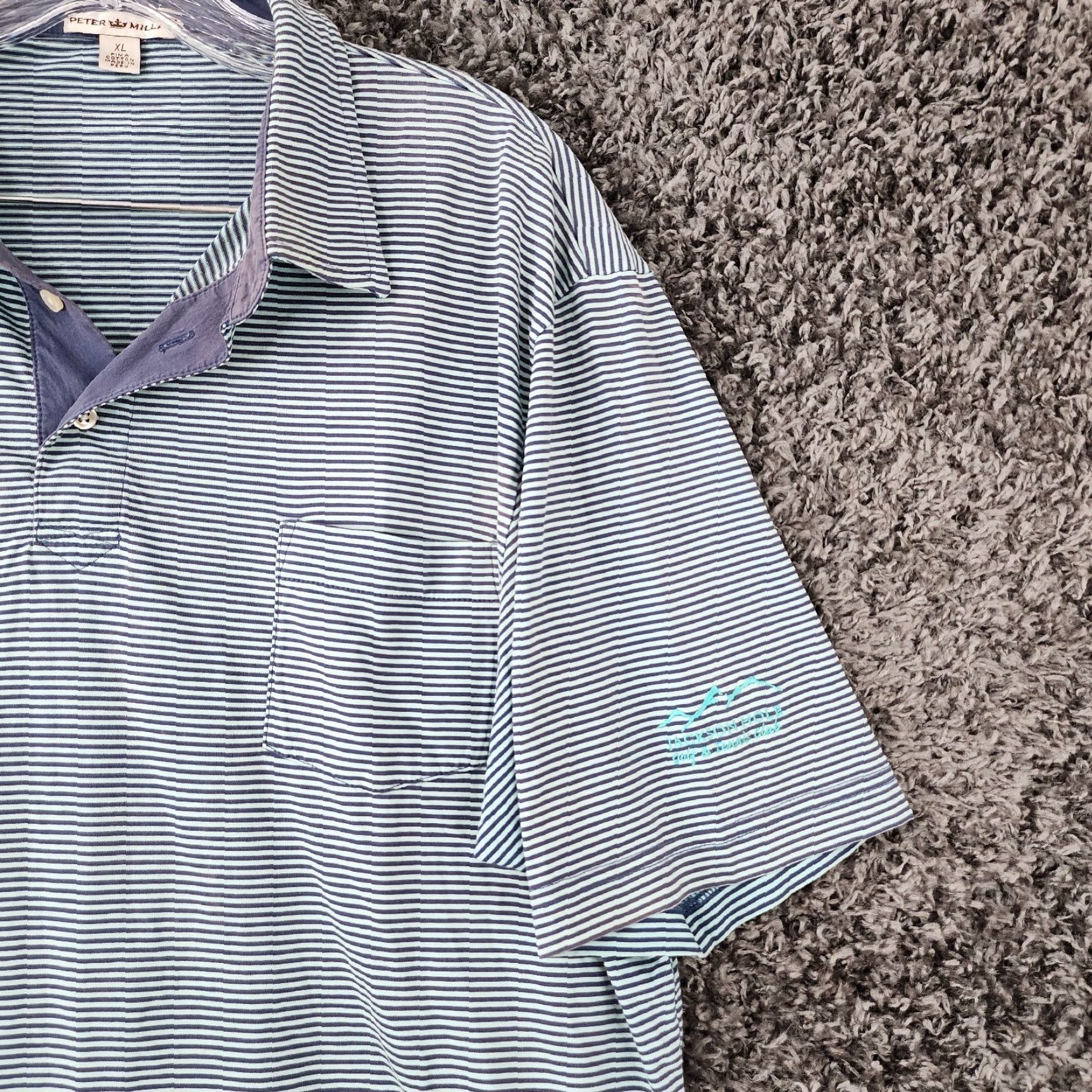 Peter Millar Peter Millar Polo Shirt Short Sleeve Blue Striped Pima Cotton XL Men’s Size XL Discoloration Collar Embroidered Sleeve 90s? Size US XL / EU 56 / 4 - 4 Thumbnail