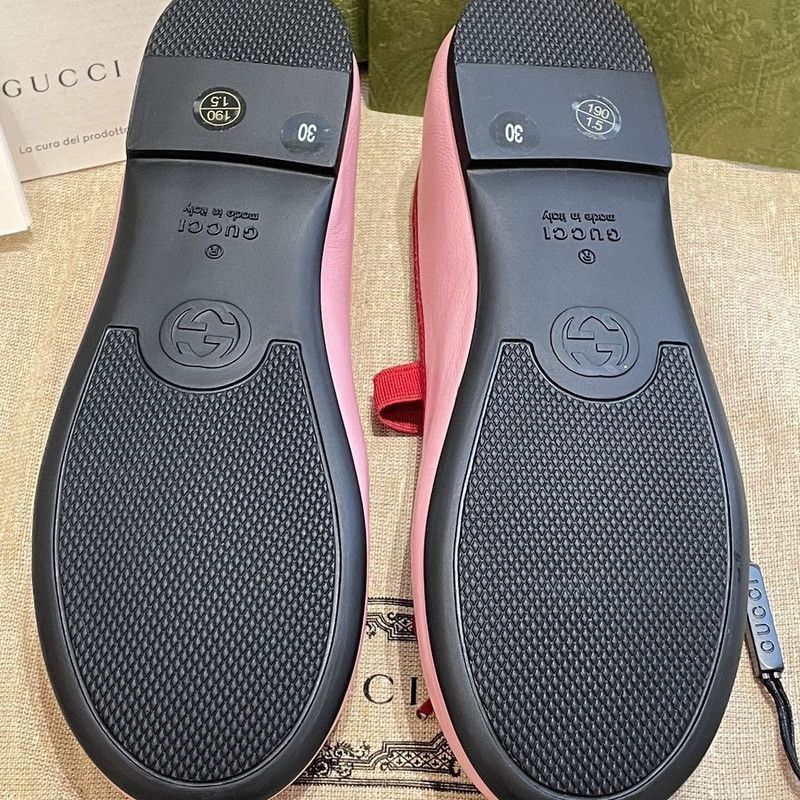 Gucci Gucci Pink Leather Bow Flat Shoes for Kids - Size US 12 / EU 45 - 4 Thumbnail
