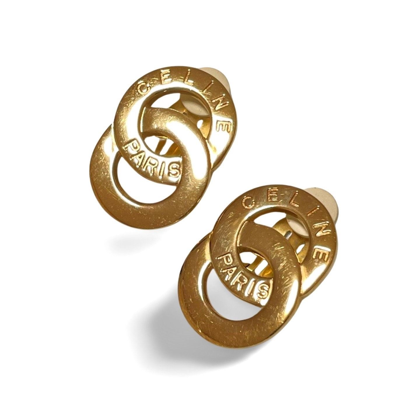 Celine Vintage Celine Gold tone double round motif earrings Size ONE SIZE - 2 Thumbnail