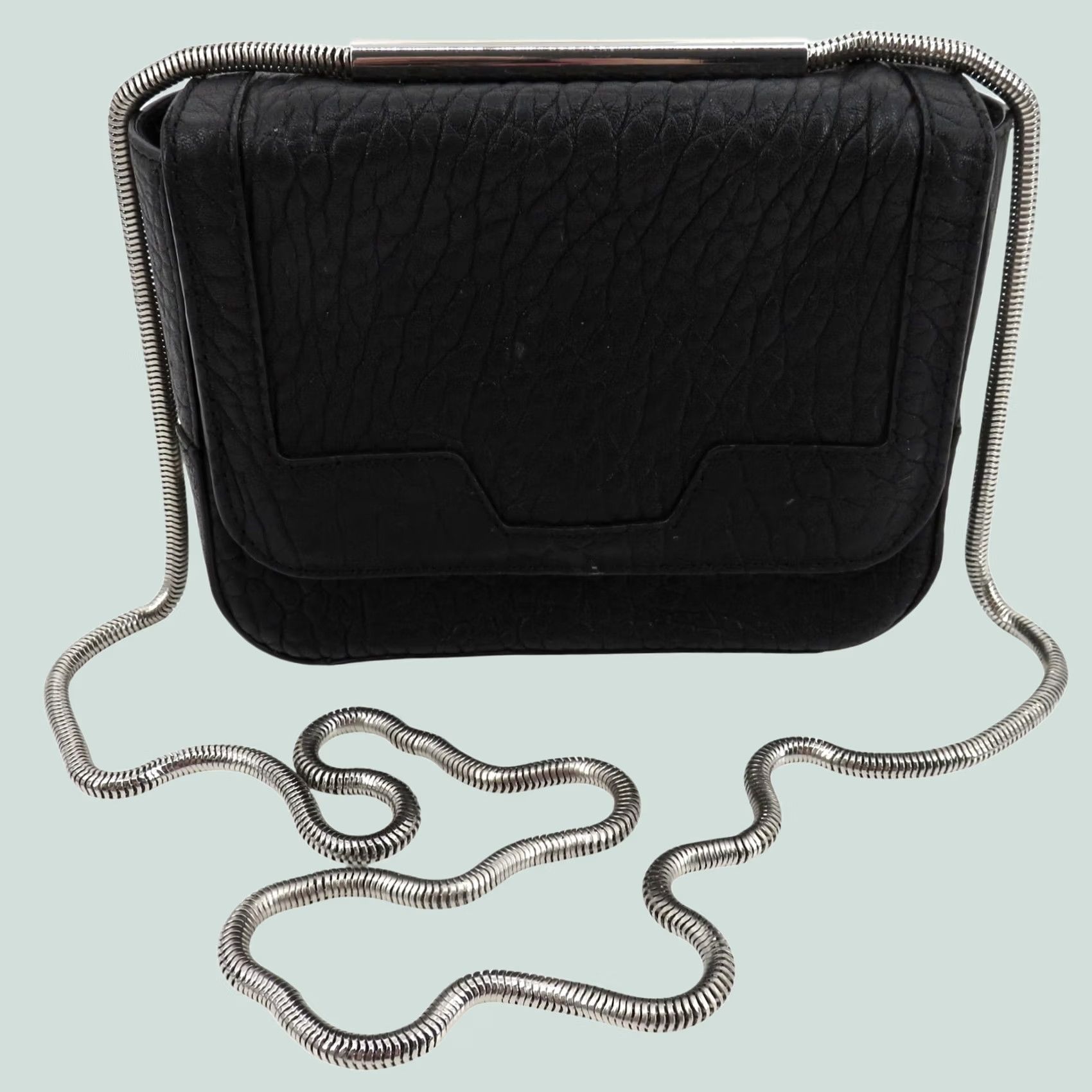 Sandro Sandro Black Leather Crossbody Purse Bag Silver Tone Metal Chain Strap Women Size ONE SIZE - 1 Thumbnail