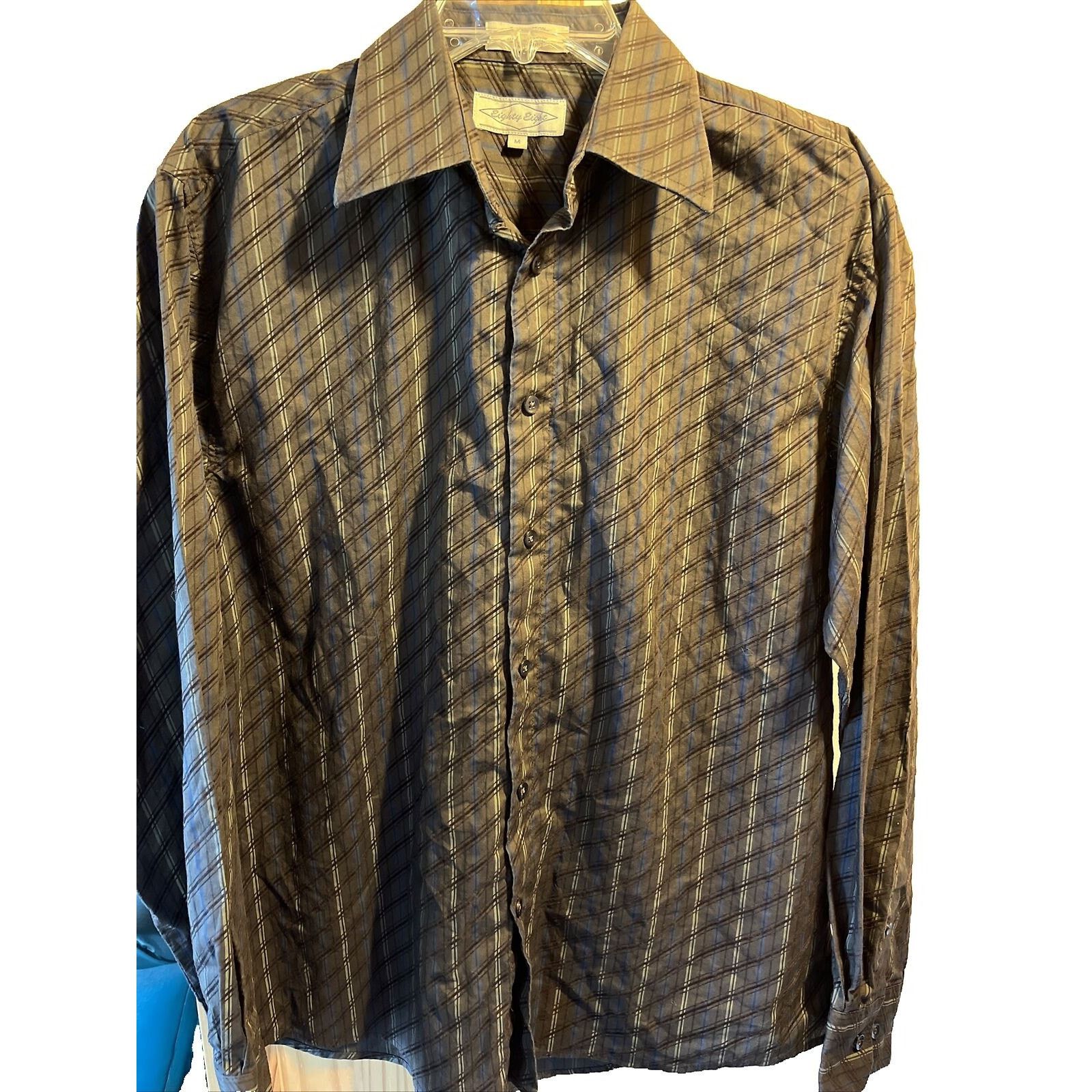 Eighty Eight Eighty Eight Men's M Brown Striped LS Cotton Polyester Shirt Size US M / EU 48-50 / 2 - 1 Thumbnail