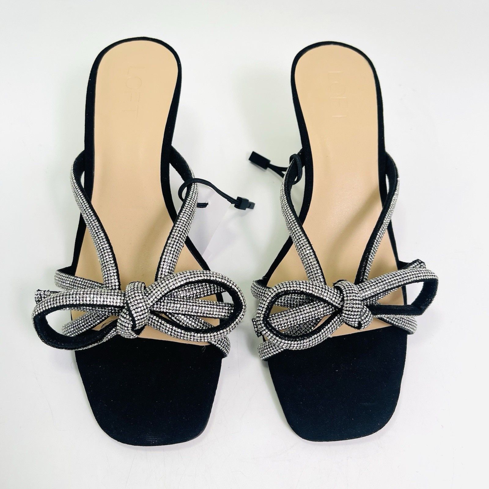 Loft LOFT Women’s Velvet Sparkle Bow Black Sandals Size US 9 / IT 39 - 2 Thumbnail