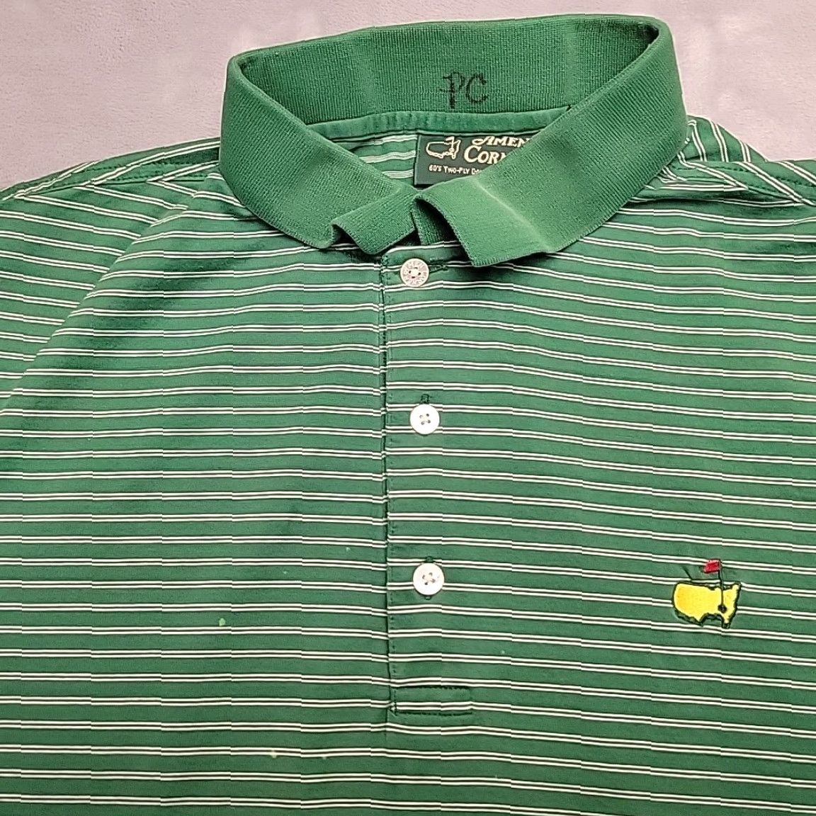 Vintage VINTAGE Amen Corner Polo Mens L Green Stripe Masters Golf Logo Pima Cotton Casual Size US L / EU 52-54 / 3 - 3 Thumbnail