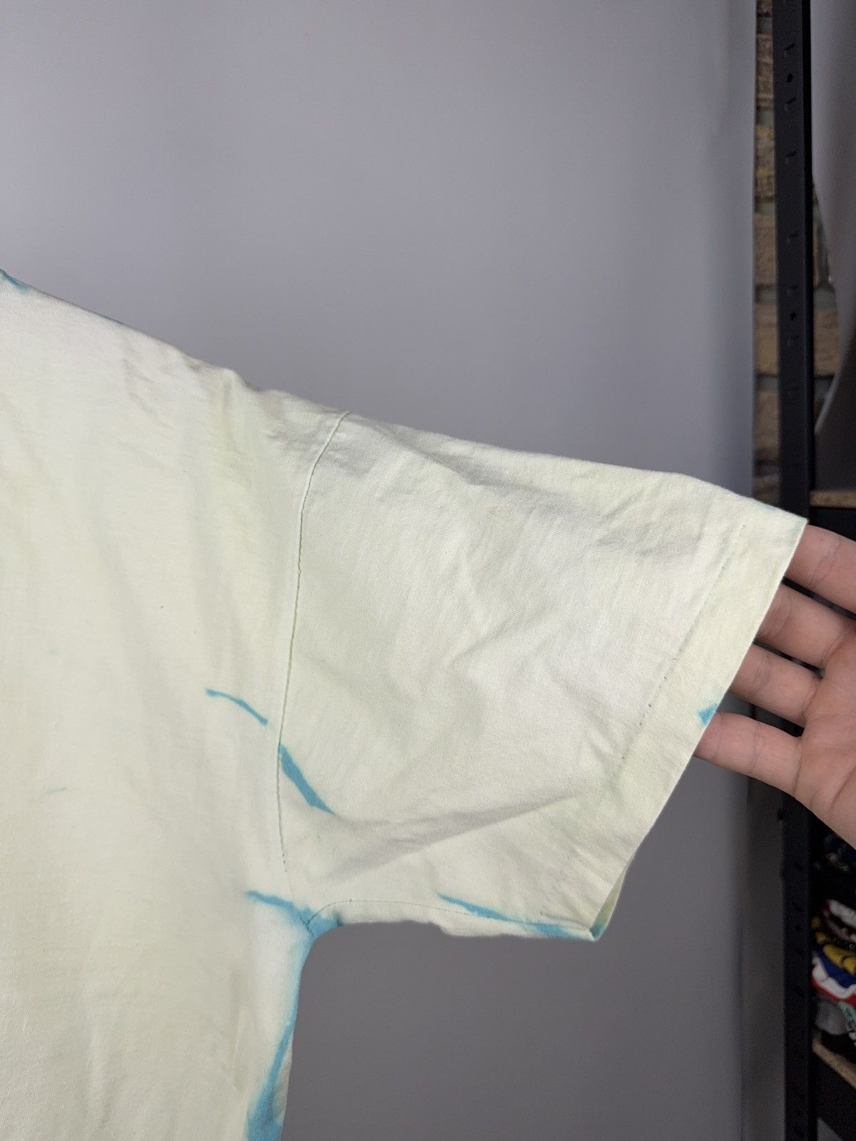 Vintage 90s Y2K Style Tee Bleach Dyed Mint Shirt YSL-Inspired Logo Size US M / EU 48-50 / 2 - 5 Thumbnail