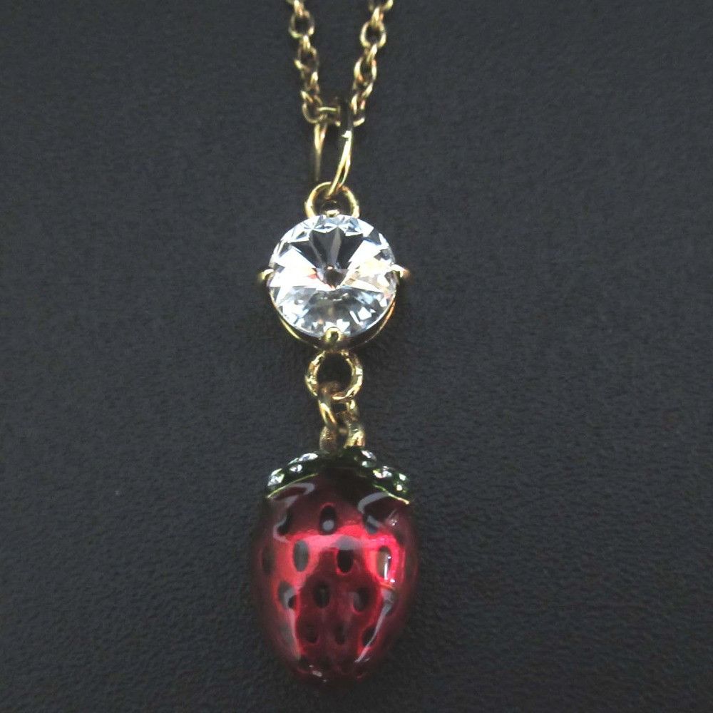 Miu Miu Miu Miu Strawberry Rhinestone Necklace Metal Necklace DUTY FREE for USA