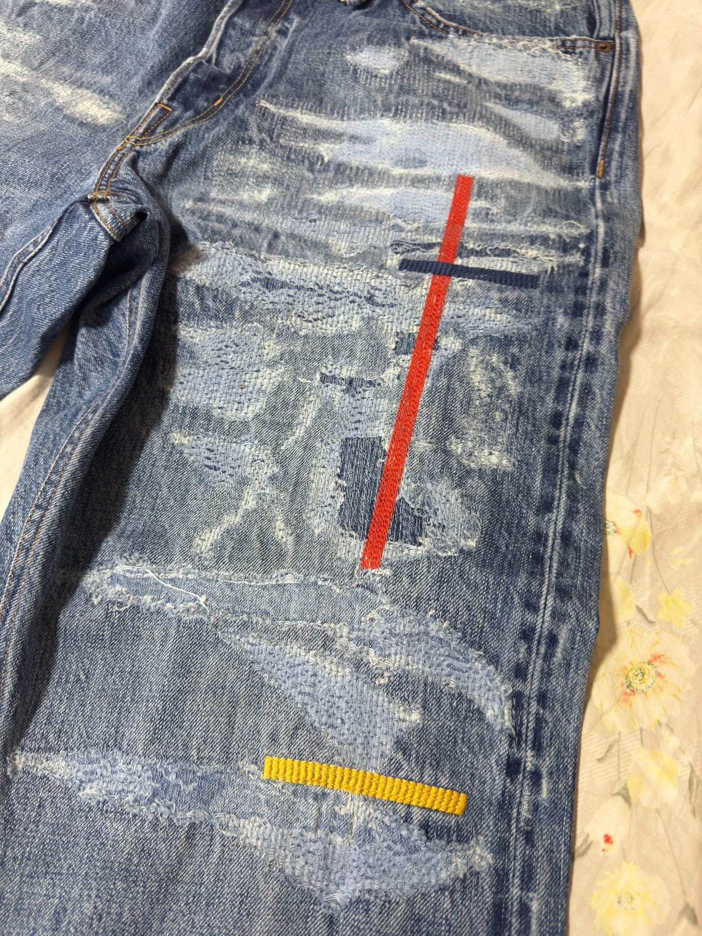 FDMTL fdmtl 23AW OG Red Embroidered Distress Blue Denim L Size US 34 / EU 50 - 6 Thumbnail