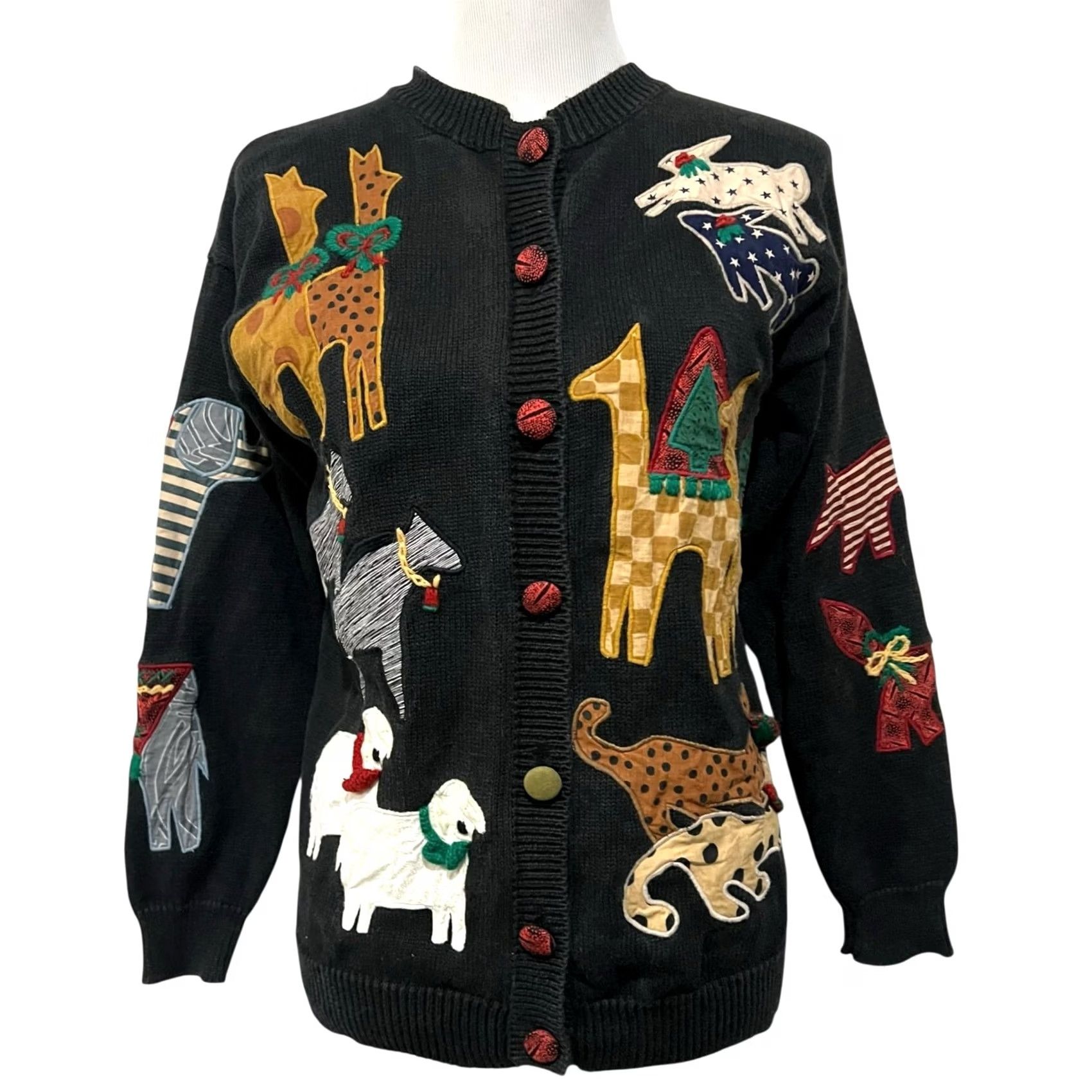 Vintage VINTAGE Susan Bristol Noah's Ark Cardigan Sweater Hand Embroidered Size S Black Womens Cardigan Sweater Size S / US 4 / IT 40 - 2 Thumbnail
