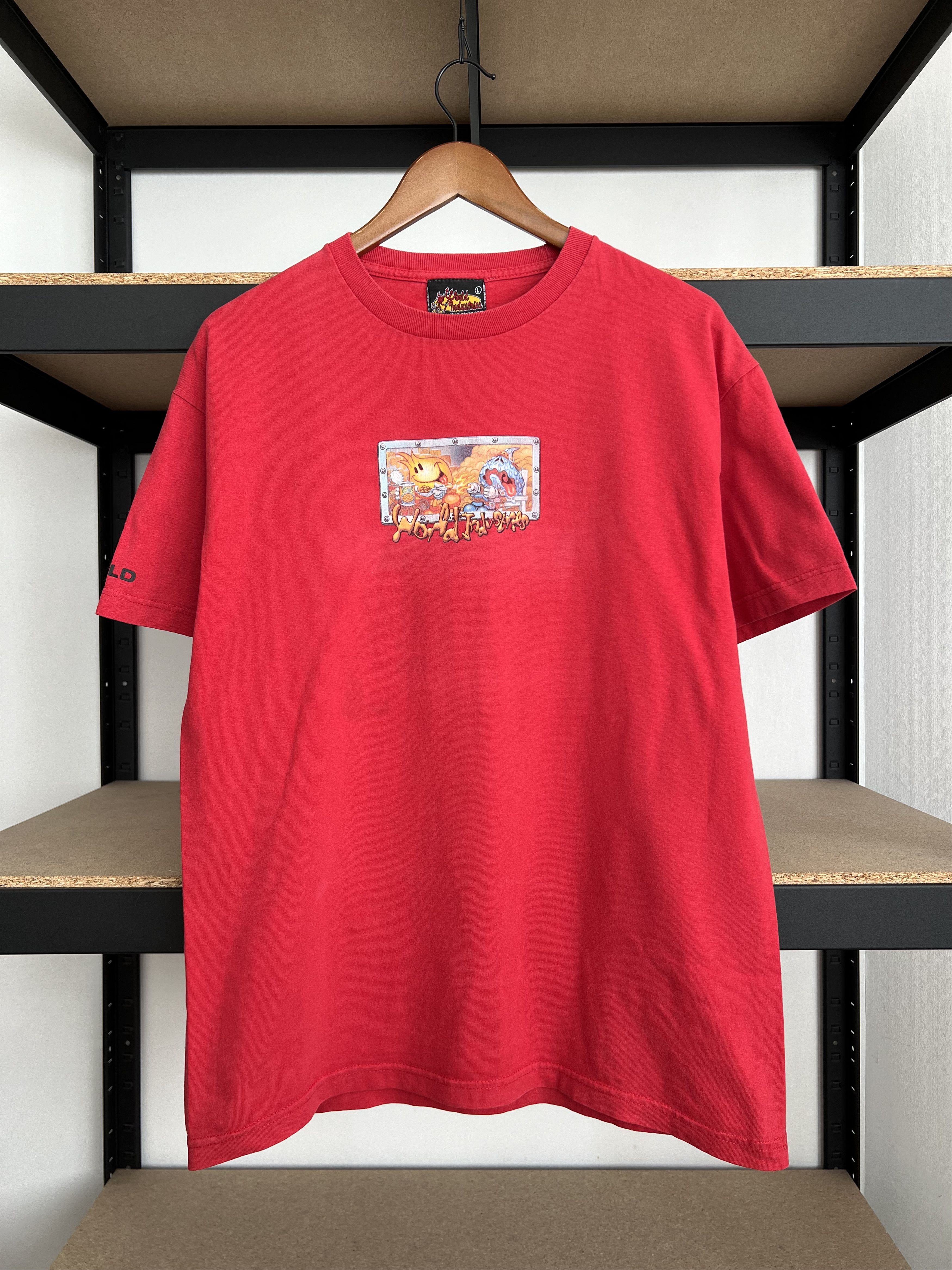 World Industries Vintage 90s World Industries Skateboards Funny Red T-shirt Size US L / EU 52-54 / 3 - 1 Thumbnail