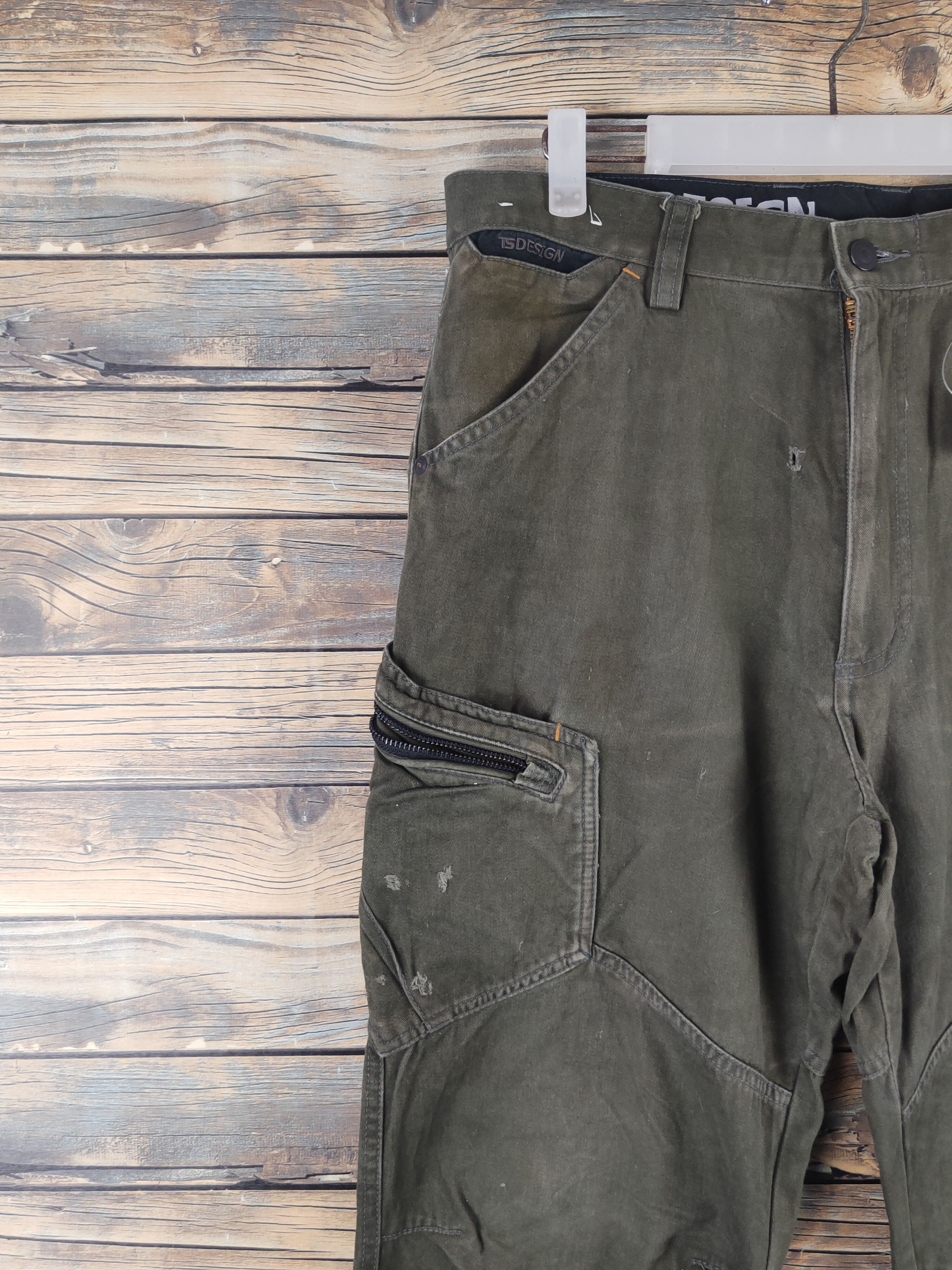 Japanese Brand DL TS Design Dark Olive Multipocket Cargo Pants #46-277T Size US 33 - 4 Thumbnail