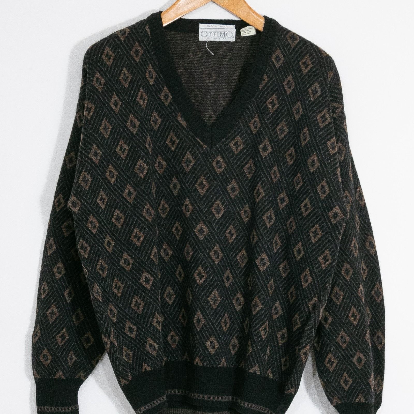 Vintage Vintage Ottimo Diamond Pattern Italian Wool Sweater Large Size US L / EU 52-54 / 3 - 2 Thumbnail