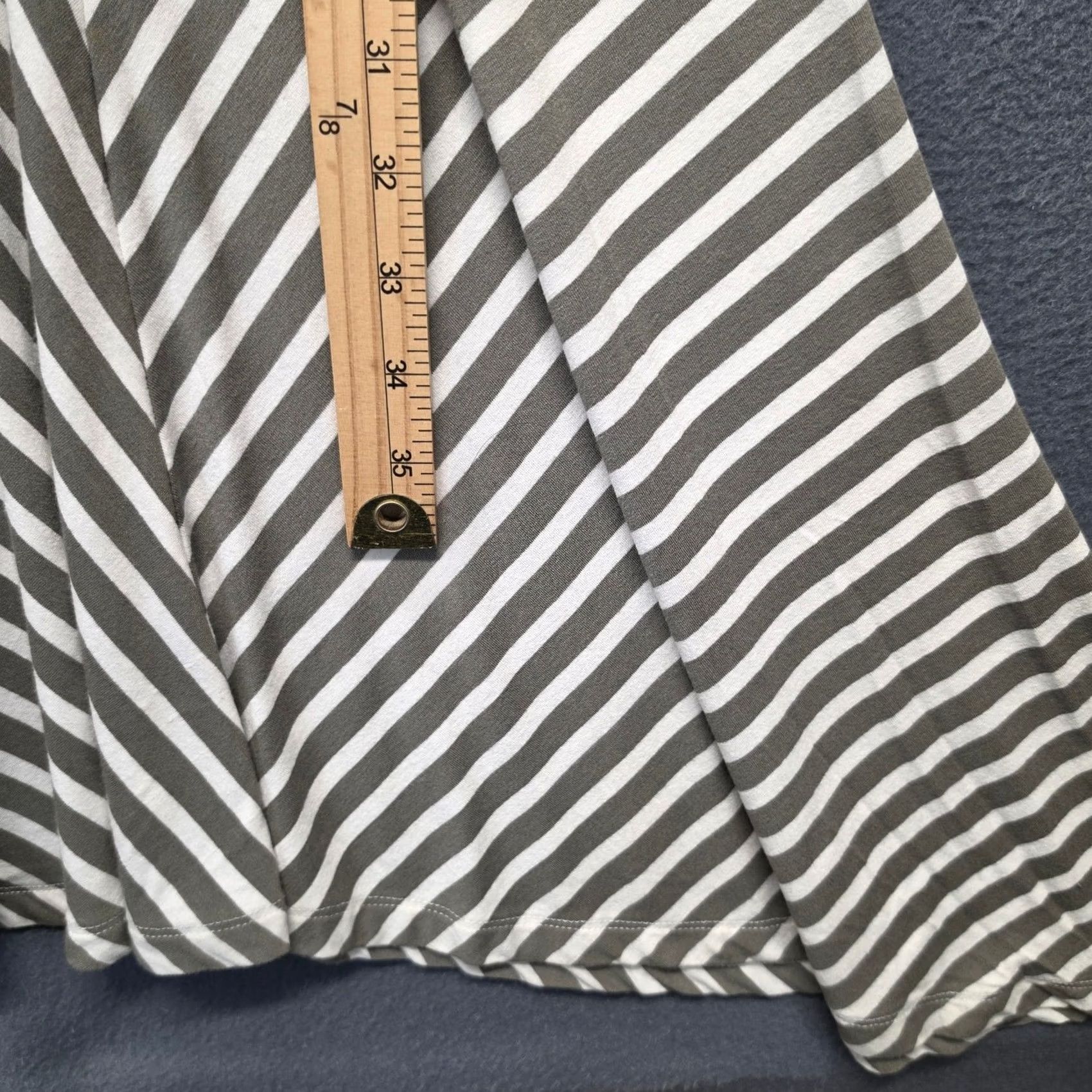 Vintage Chicos Dress Green White Striped Asymmetrical Hem Dress Women L Regular Midi Stretch, 2 US, Fit & Flare, Womens Size L / US 10 / IT 46 - 6 Thumbnail