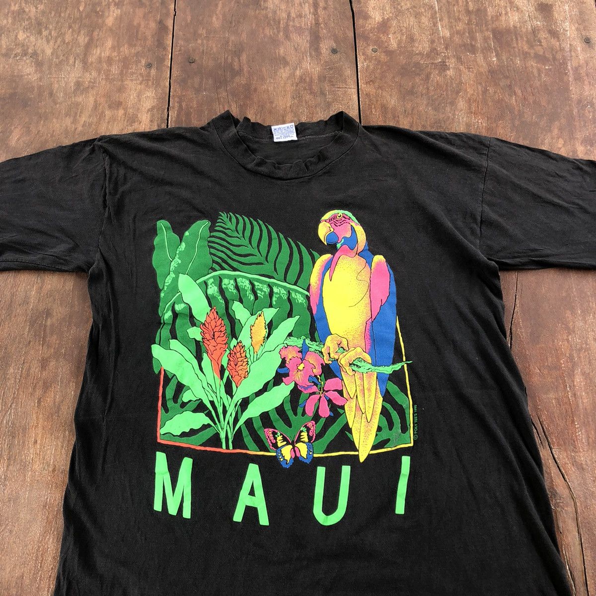 image of Hawaiian Shirt x Surf Style Vintage 1990 Hawaii Polytees Surf Style T Shirt in Black (Size XL)