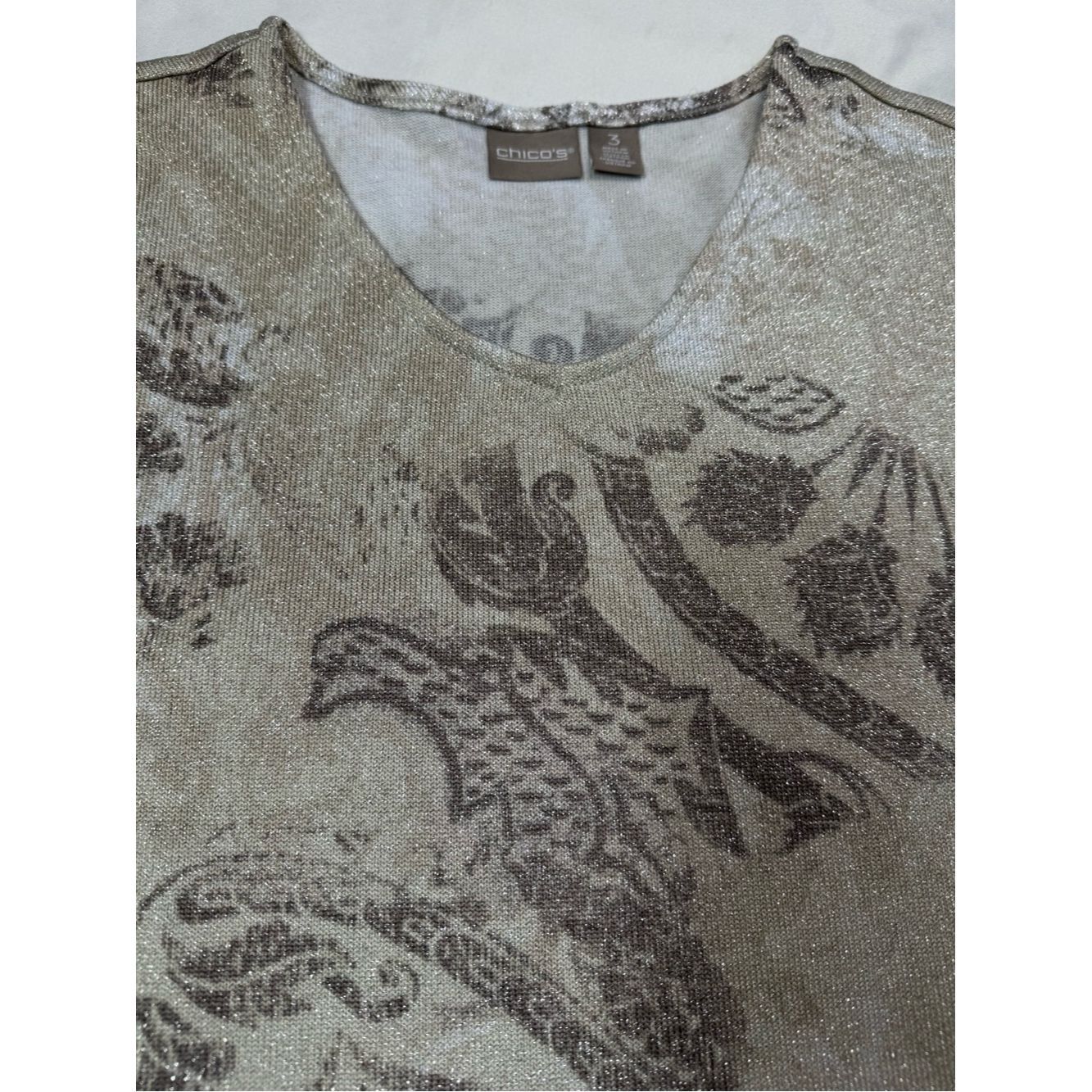 Chicos Chico's Shimmer Taupe V-Neck Knit Tunic Top Size 3 US XL Size XL / US 12-14 / IT 48-50 - 4 Thumbnail