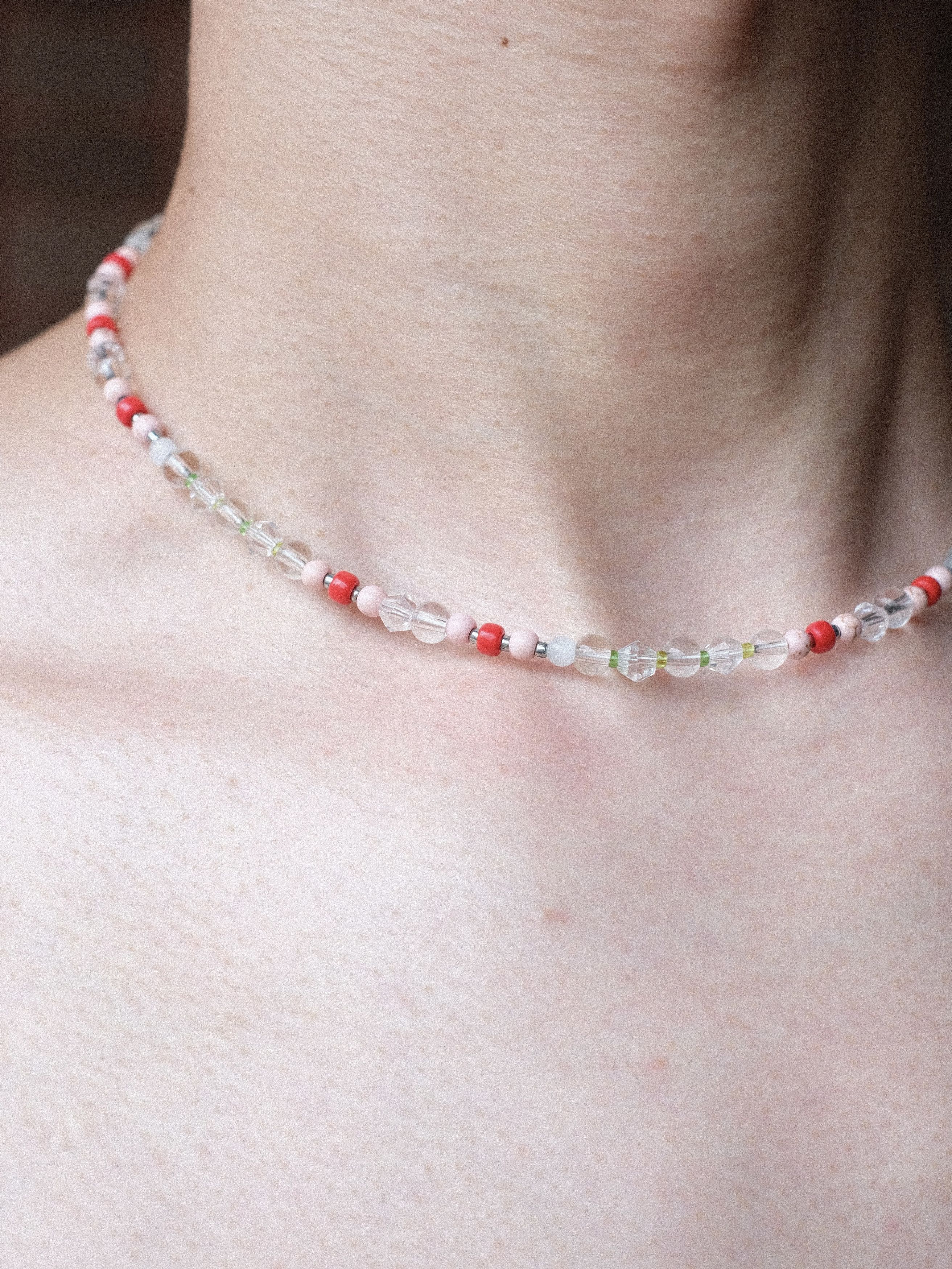 Handmade × Japanese Brand Cute Crystal Glass Beads Handmade Beaded Necklace 16.1in Size ONE SIZE - 2 Thumbnail