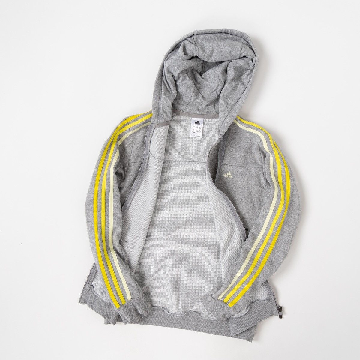 Adidas Adidas Performance Womens Gray Zip Hoodie 3-Stripes Yellow Size S / US 4 / IT 40 - 2 Thumbnail