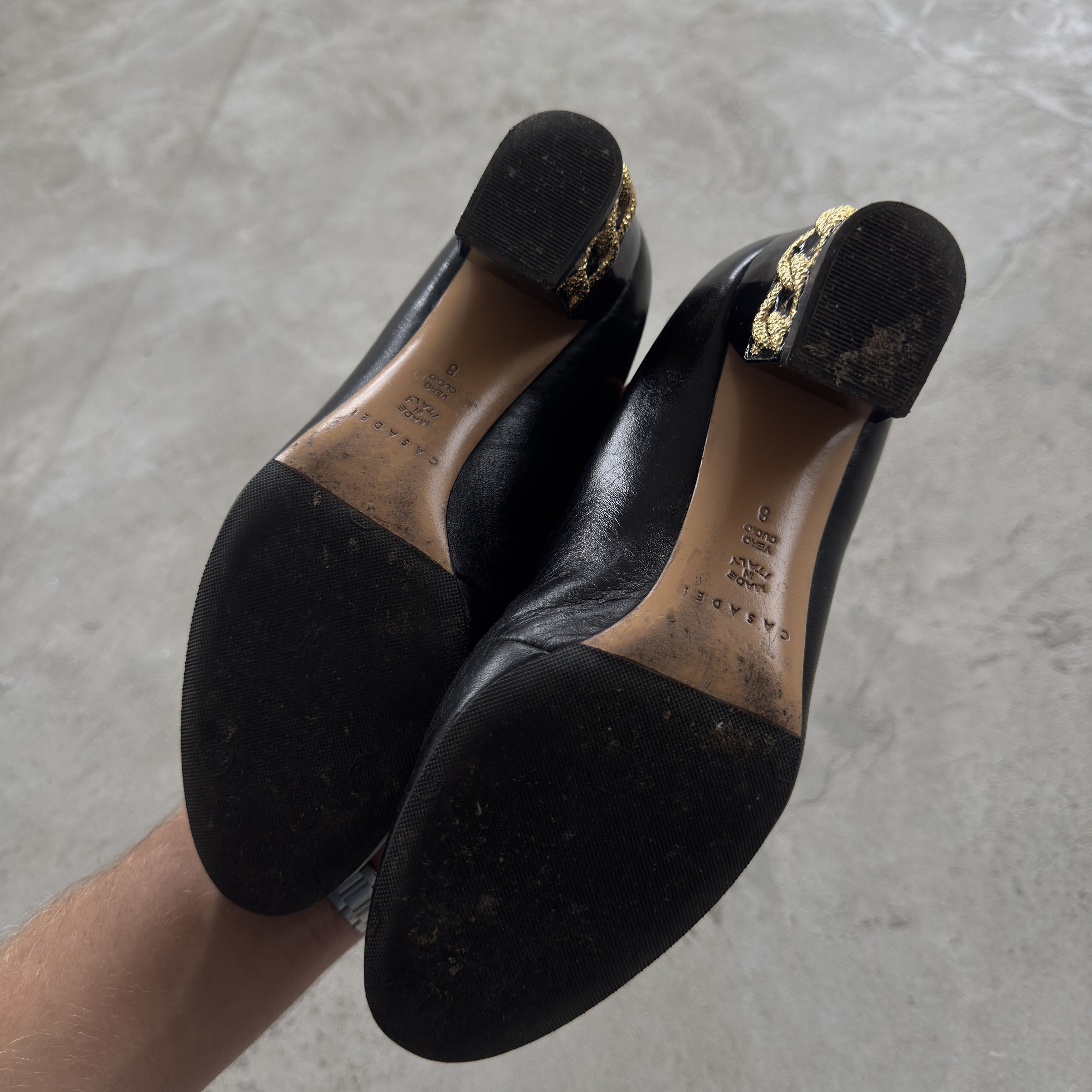 Casadei Vintage 90s Casadei Black Leather Front-Zip Boots Gold Chain Size US 8 / IT 38 - 5 Thumbnail