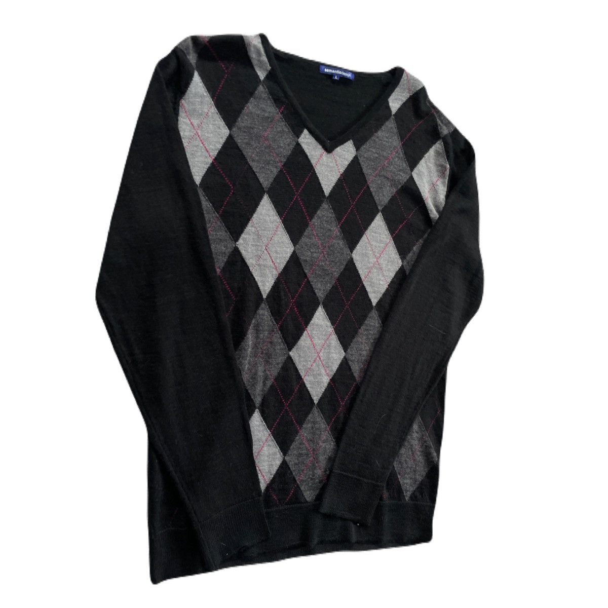 If Six Was Nine 2000s Japanese archive Vkei Argyle V-Neck Knit Sweater Y2K Size US S / EU 44-46 / 1 - 3 Thumbnail