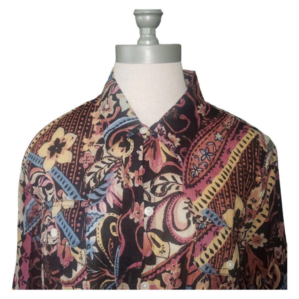 Lucky Brand CT247 Lucky Brand Ladies Brown Floral Long Sleeve Shirt XL Size XL / US 12-14 / IT 48-50 - 2 Thumbnail