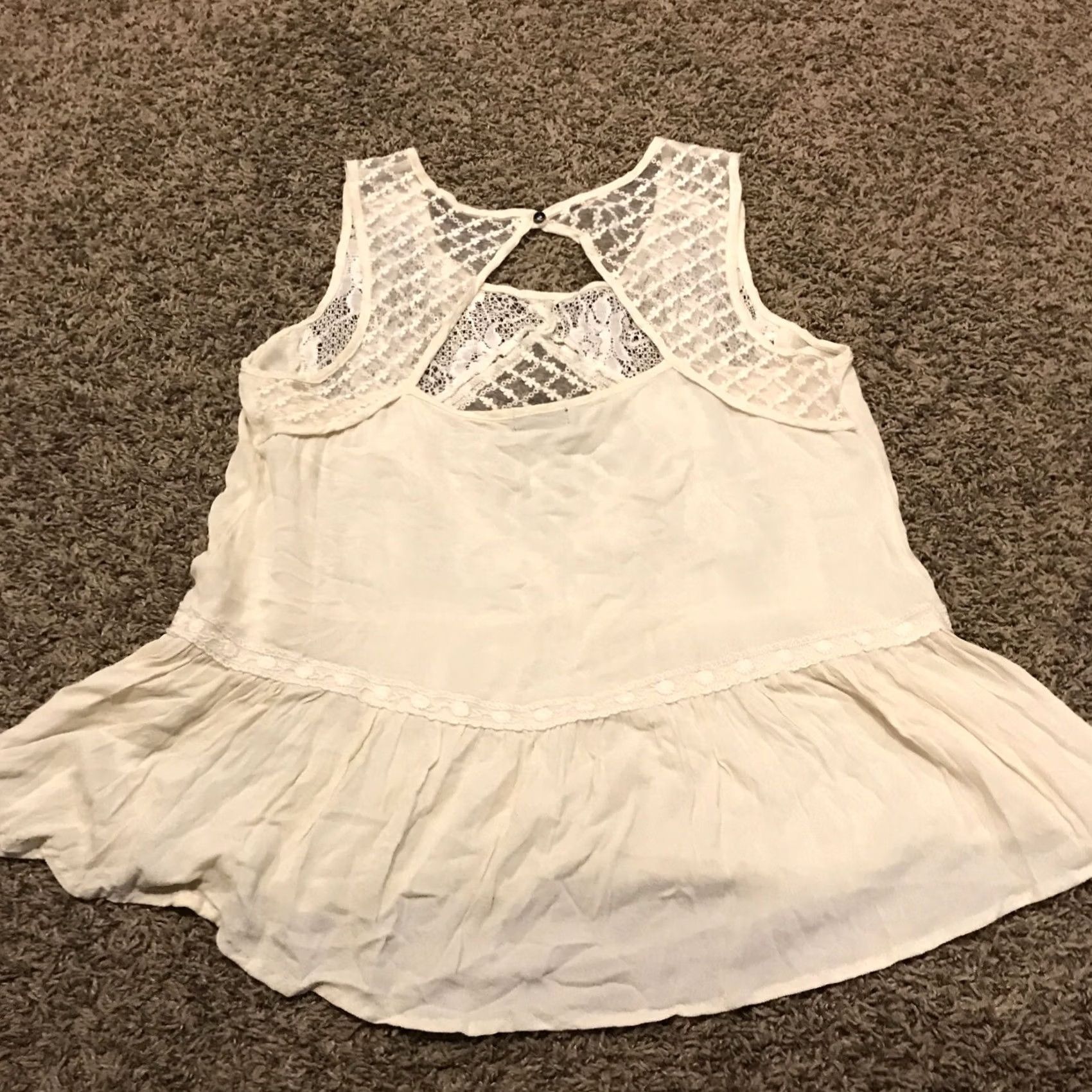 Vintage Rue 21 Womens XL Lace Blouse Sheer Round Neck Ivory Rayon Sleeveless A43 Blouse, Lace, Solid, Regular Fit, Women Size XL / US 12-14 / IT 48-50 - 3 Thumbnail