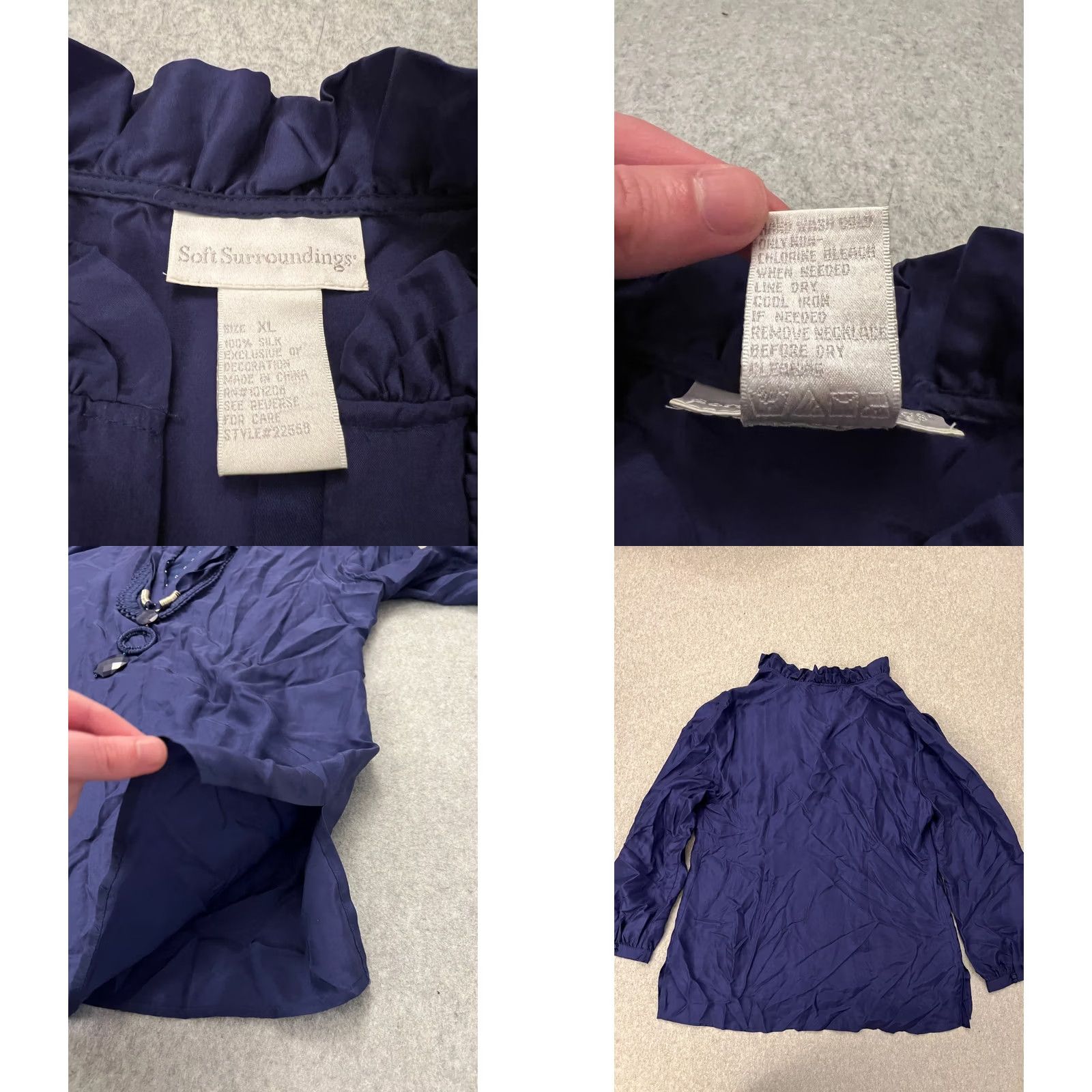 Soft Surroundings Soft Surroundings Silk Blouse Women's XL Blue Ruffle Jewelry Statement Boho Top Size XL / US 12-14 / IT 48-50 - 8 Thumbnail