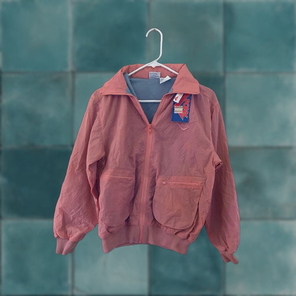 PONY VINTAGE PONY Windbreaker Jacket Womens Small NWT 80s Deadstock Pink Nylon Zip Front Pockets Chevron Logo Womens 80s style? Size S / US 4 / IT 40 - 1 Thumbnail