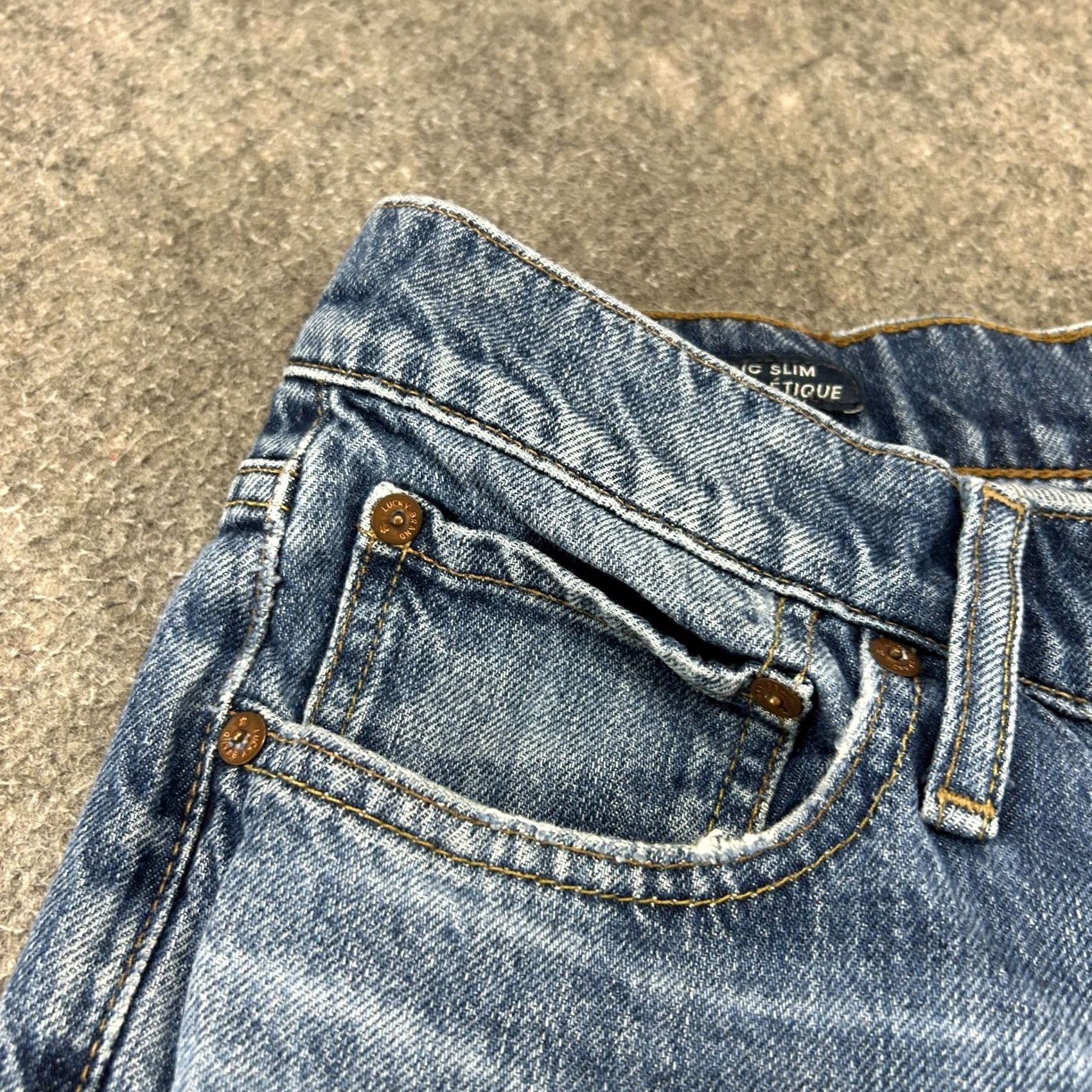 Lucky Brand Lucky Brand Jeans Slim 32x32 Blue Medium Wash 5-Pocket Denim Distressed City College Preppy Mens Size US 32 / EU 48 - 7 Thumbnail