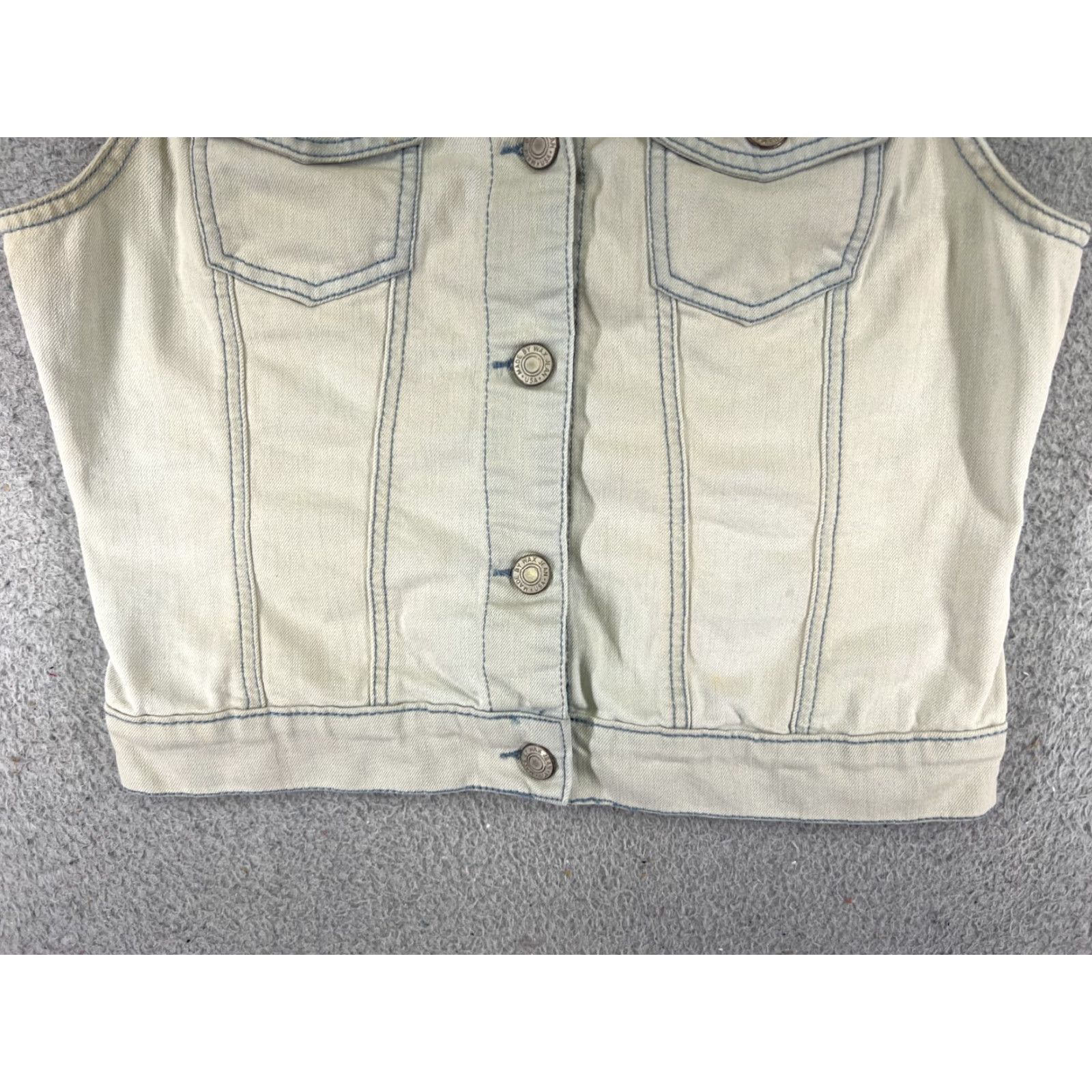 Vintage WAX JEAN Vest Womens Small White Denim Jean Cotton Blend Button Up Pockets Size 28" / US 6 / IT 42 - 5 Thumbnail