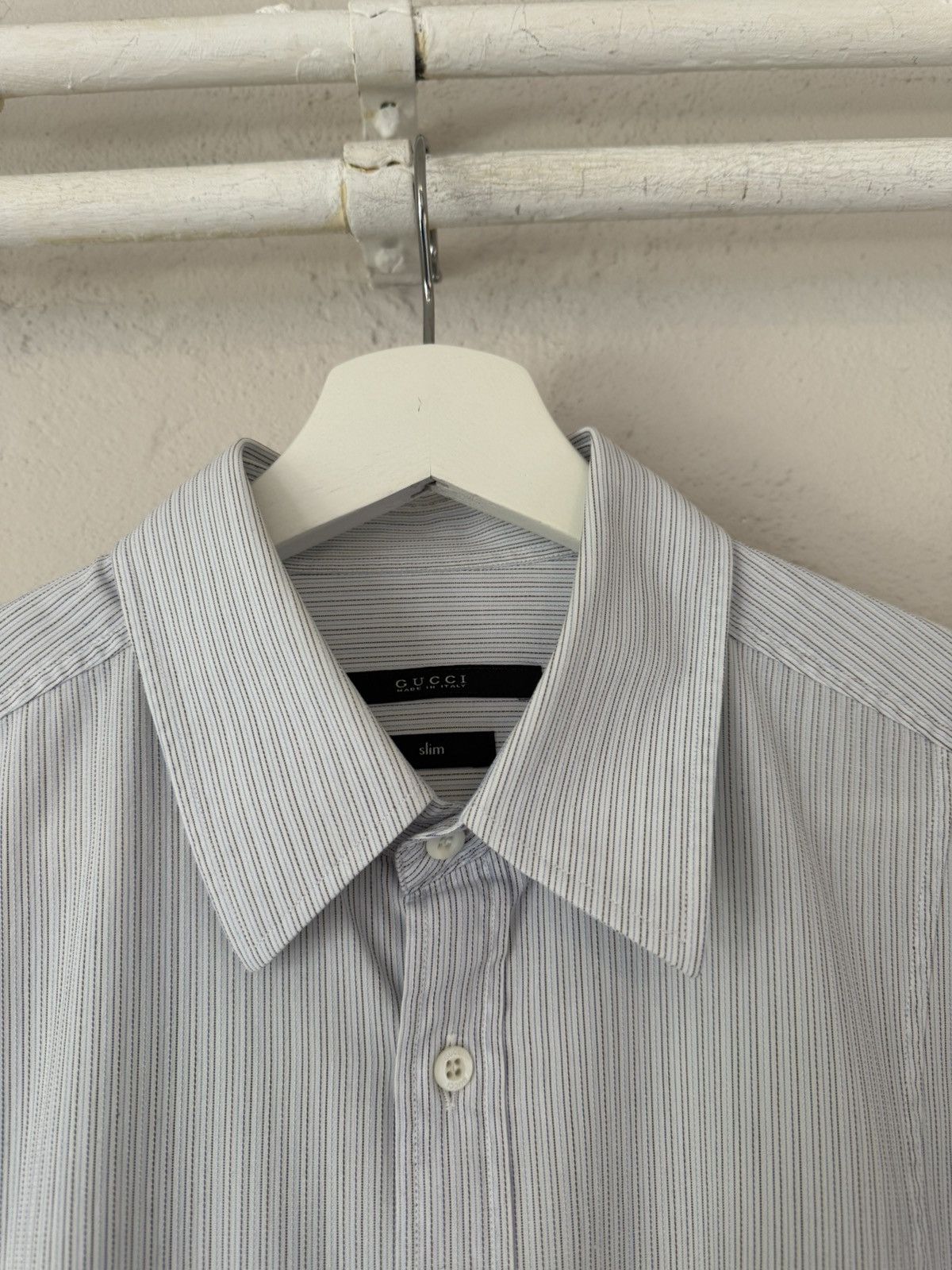 Gucci Blue Pinstripe Slim Shirt in Cotton Poplin Size US M / EU 48-50 / 2 - 2 Thumbnail