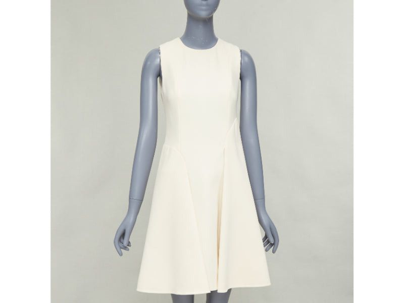 Marni MARNI cream wool curved hip seam pleated crew knee shift dress IT38 XS Size XS / US 0-2 / IT 36-38 - 1 Thumbnail