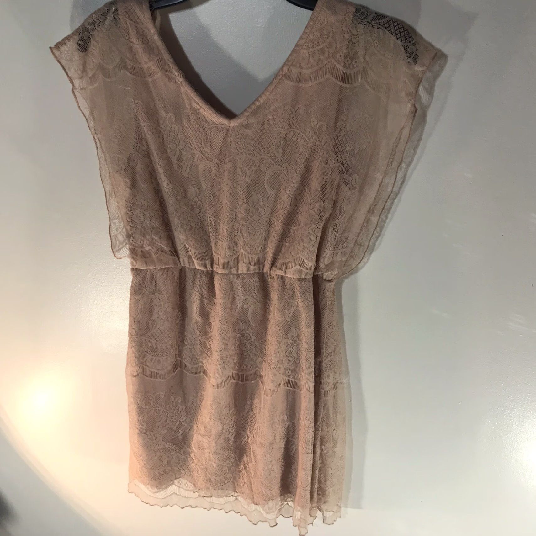 Vintage VINTAGE Rhapsody Lace Sheer Mini Dress Womens Size S Beige Sleeveless V-Neck Lightweight Lined Casual Party Size S / US 4 / IT 40 - 2 Thumbnail