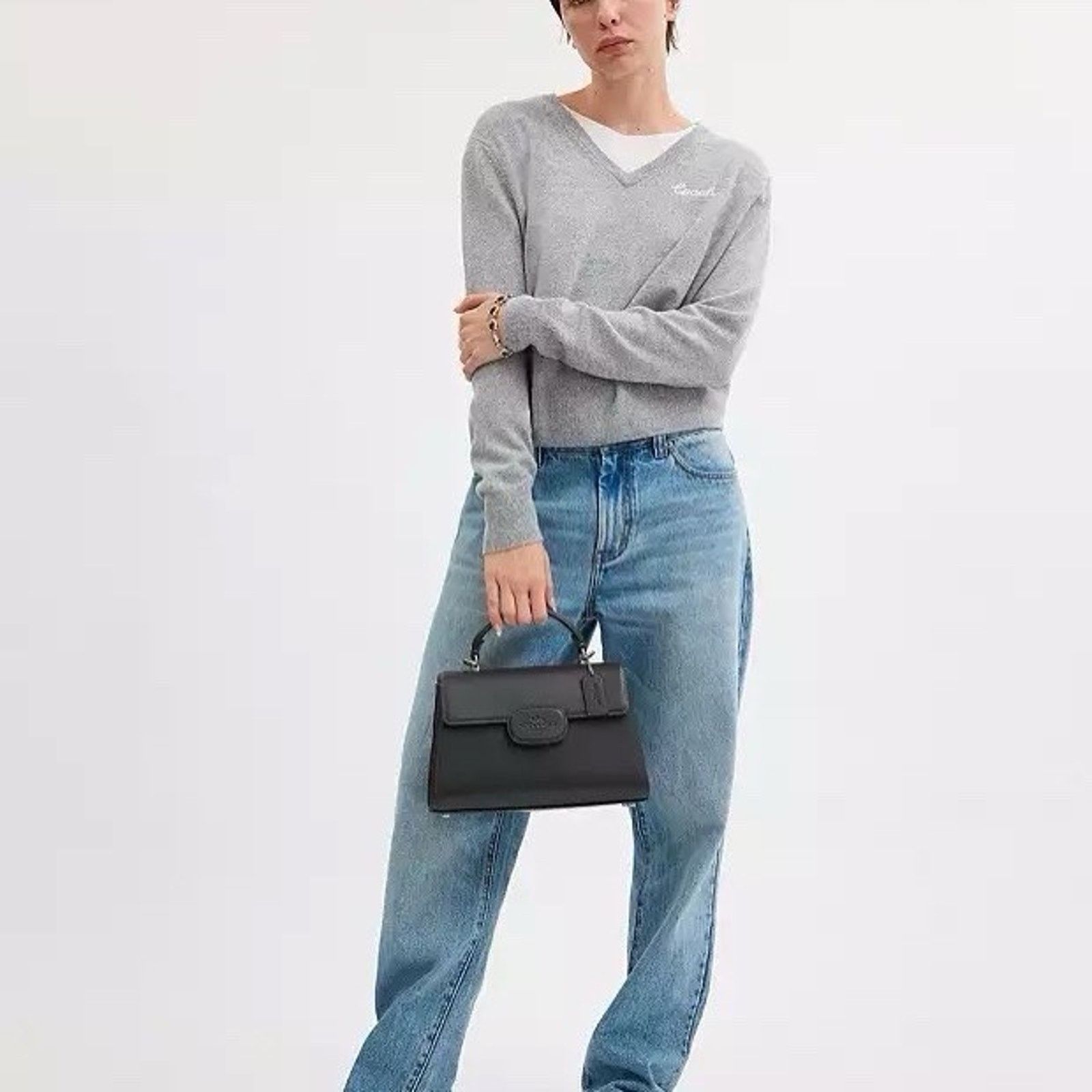 Coach NWT Coach Eliza Top Handle Bag Leather CT852, Gunmetal/Black Size ONE SIZE - 9 Thumbnail