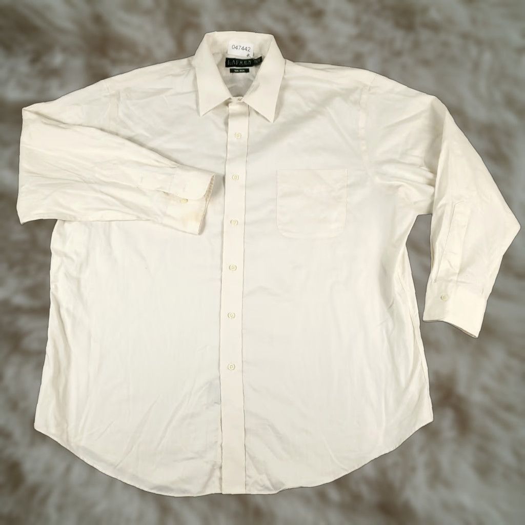 Ralph Lauren VINTAGE Ralph Lauren Dress Shirt Mens 17.5 Ivory Long Sleeve Business Casual Formal Workwear Size 46R - 1 Thumbnail