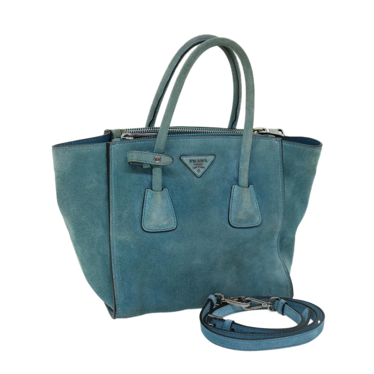 image of Prada Hand Bag Suede 2Way Blue Auth Bs12928, Women's