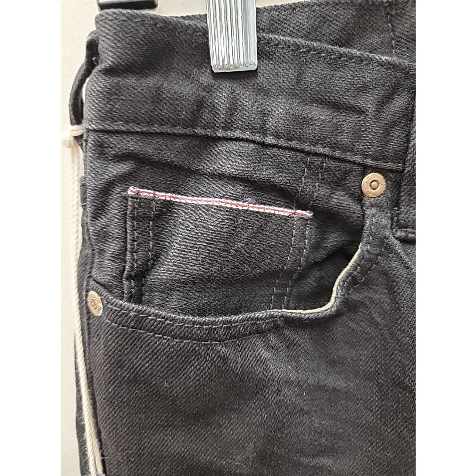 Prps PRPS Jeans Mens 28 Black Denim Inseam 34 90s Grunge Biker Raw Selvedge Straight Material Cotton Button Logo Solid Size US 28 / EU 44 - 3 Thumbnail