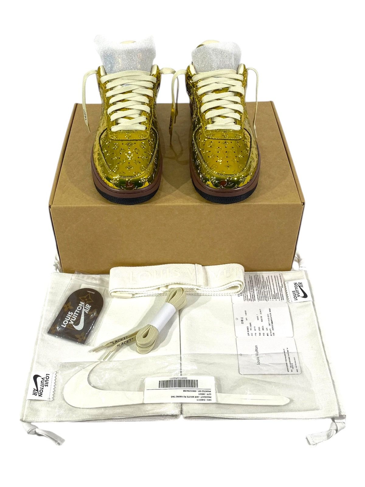 Louis Vuitton Louis Vuitton X Nike 10 Air Force 1 Gold Metallic Size US 10 / EU 43 - 1 Thumbnail