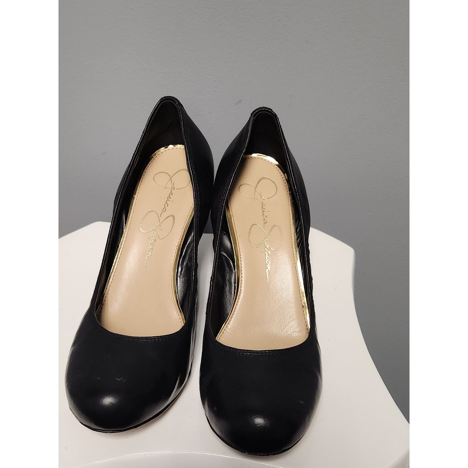 Jessica Simpson Jessica Simpson Black Leather Kellie Wedge Heel Size 10 Size US 10 / IT 40 - 1 Thumbnail