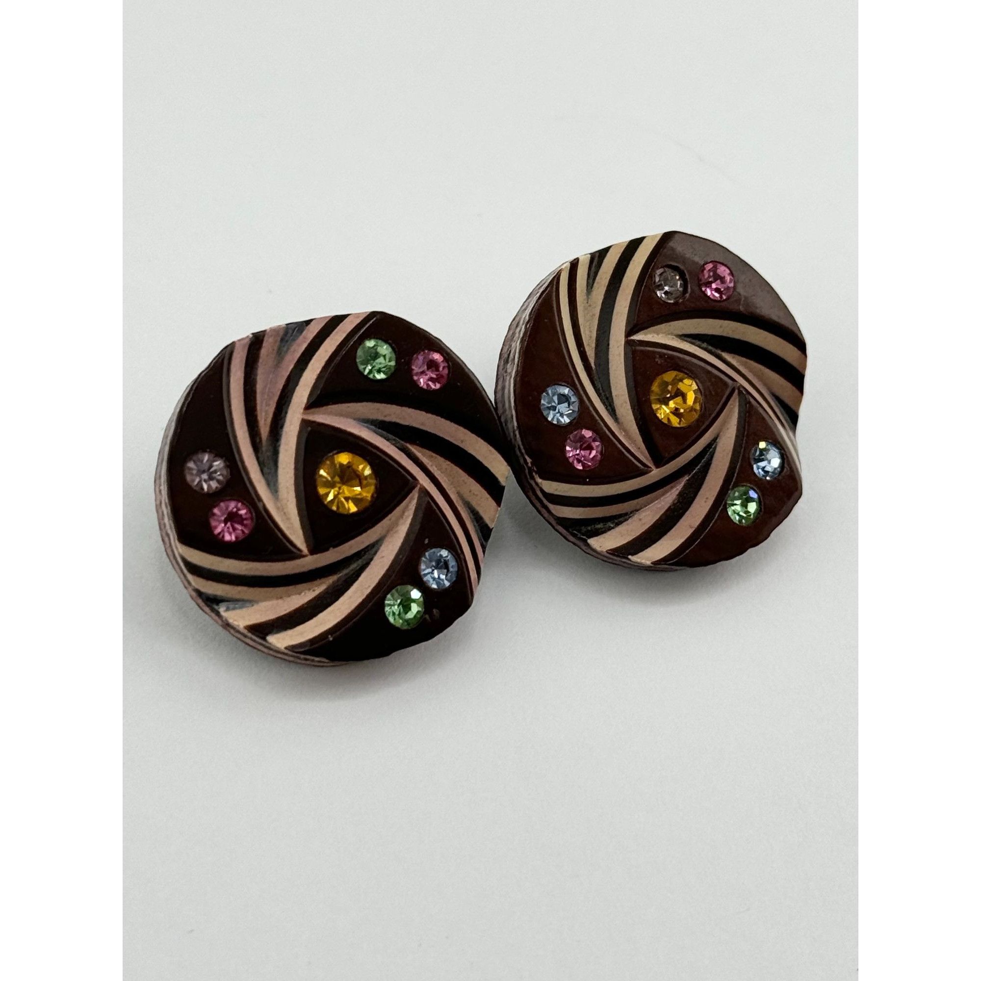 Vintage Vintage rhinestone wood clip on earrings Size ONE SIZE - 3 Thumbnail