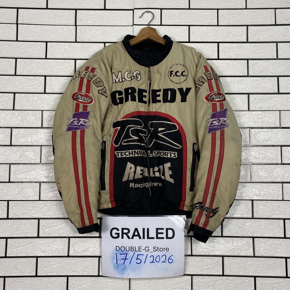 Japanese Brand Vintage Biker Jacket Cafe Racer Greedy Big Logo Size US L / EU 52-54 / 3 - 1 Thumbnail