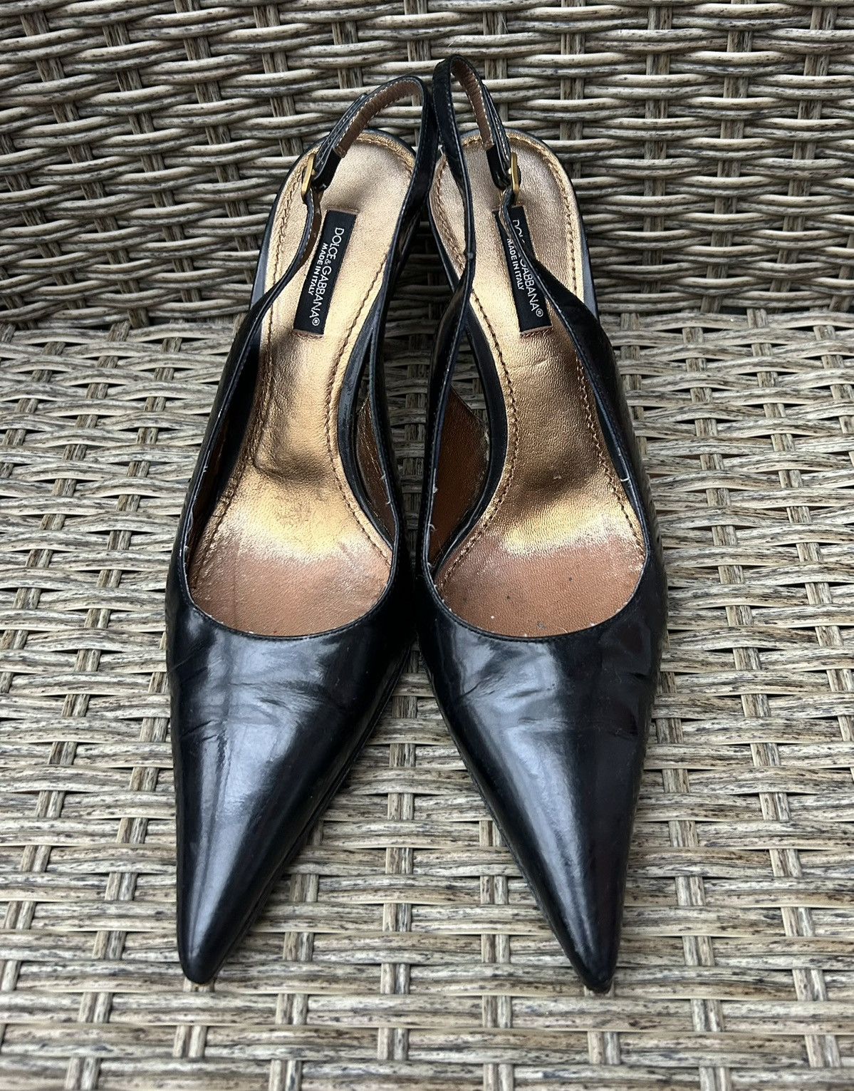 Dolce & Gabbana Dolce & Gabbana Patent Leather Pointed Toe Slingback Heels Size US 6.5 / IT 36.5 - 2 Thumbnail