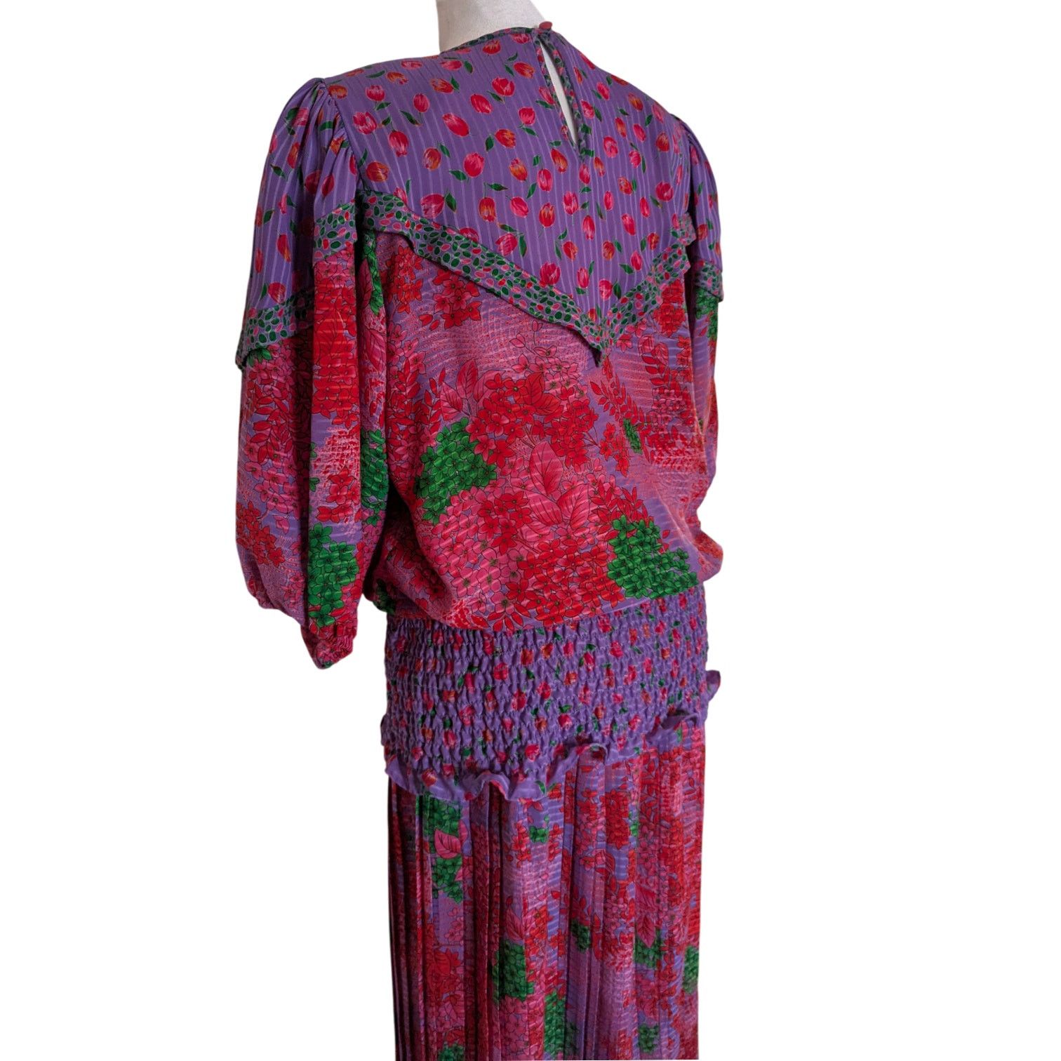 Other Vintage Assorti Susan Freis Pink Purple Floral Blouse Skirt Size XS / US 0-2 / IT 36-38 - 4 Thumbnail
