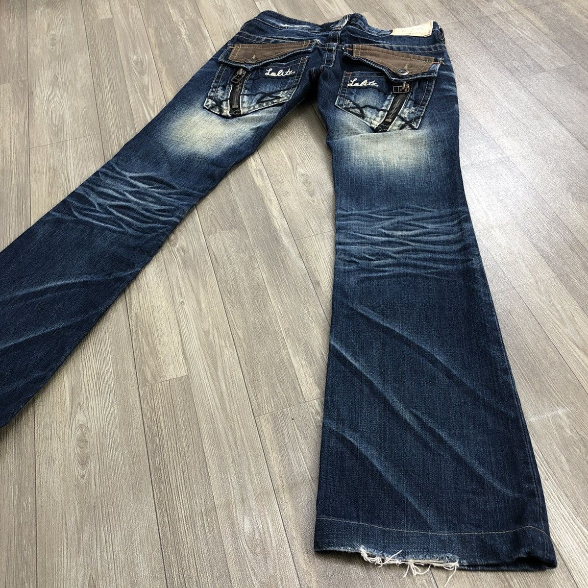 If Six Was Nine 2000s Lolita Distressed Multizipper Bootcut Flared Jeans Y2K Size US 28 / EU 44 - 4 Thumbnail