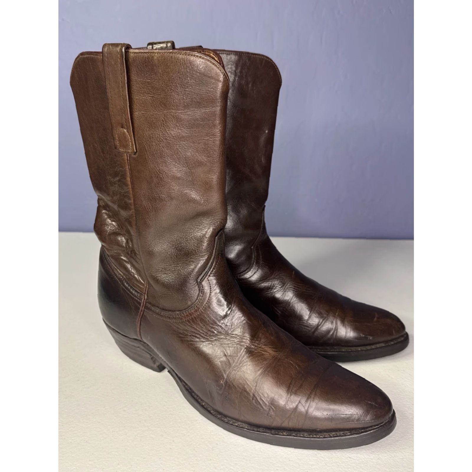 Justin Boots VINTAGE Justin Brown Leather Cowboys Boots Men’s 9.5 Western 3826 Cowboy Boot Mens Leather Outsole 70s Style Size US 10 / EU 43 - 2 Thumbnail