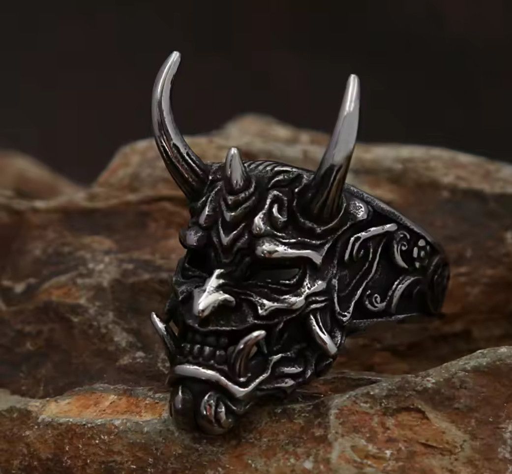 Japanese Brand Rare Retro Domineering Skull Stainless Steel Mask Ring 8 Size ONE SIZE - 3 Thumbnail