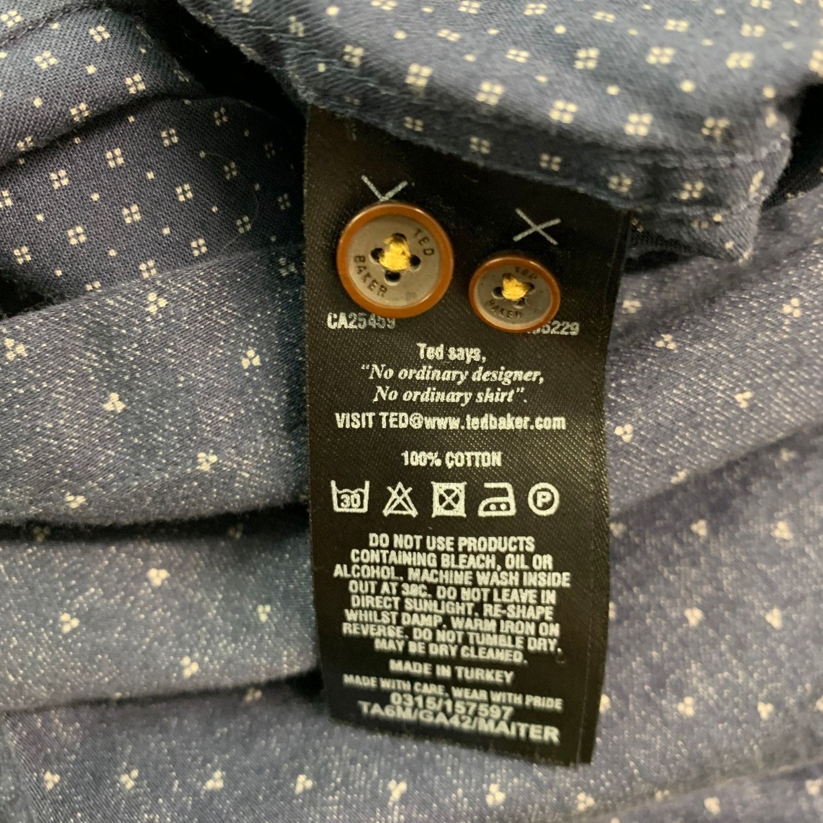 Ted Baker TED BAKER Size M Navy White Dots Cotton Long Sleeve Shirt Size US M / EU 48-50 / 2 - 6 Thumbnail