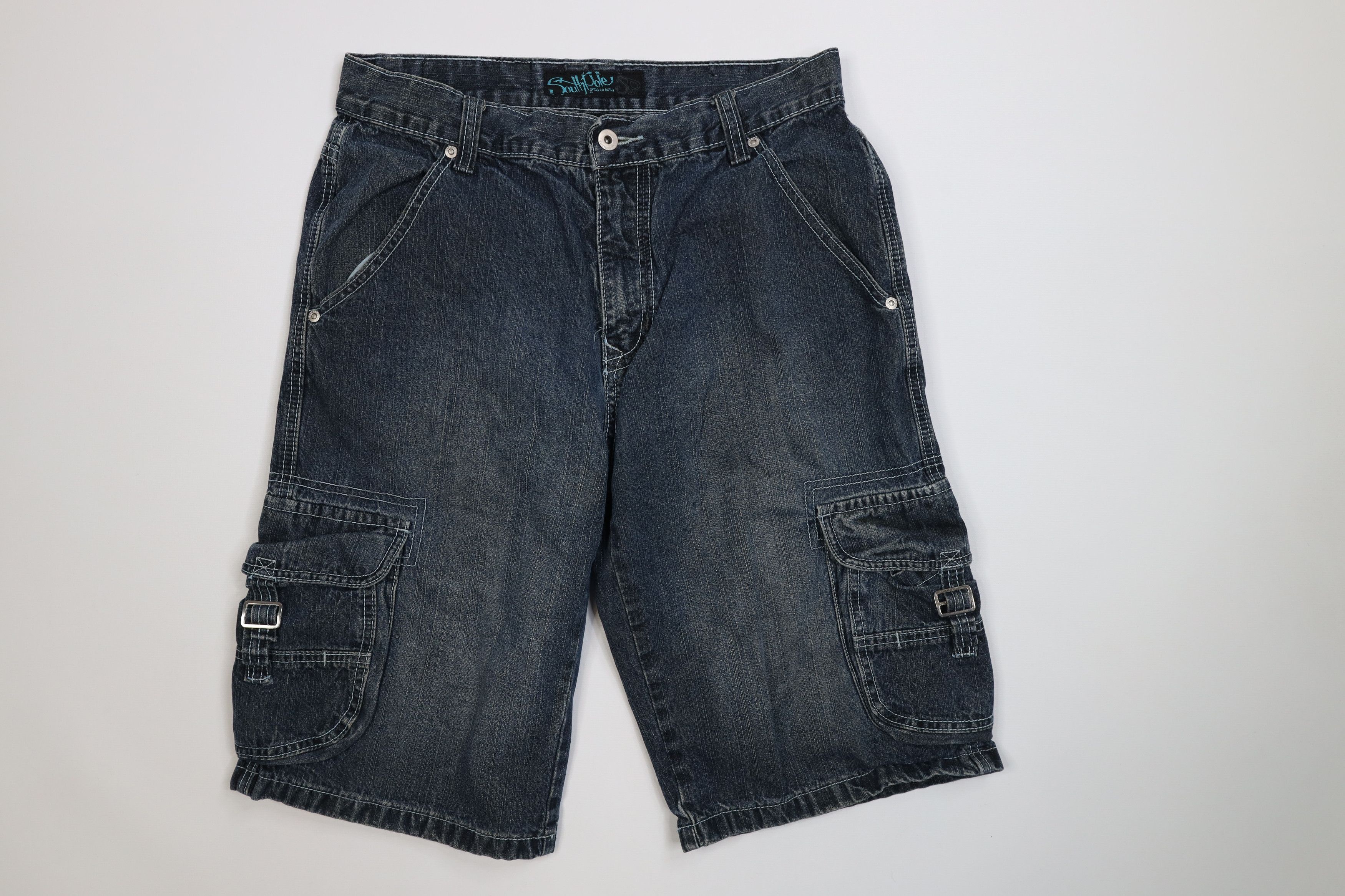 Southpole Vintage 90s Y2K Southpole Buckle Pocket Denim Cargo Shorts Size US 32 / EU 48 - 1 Thumbnail