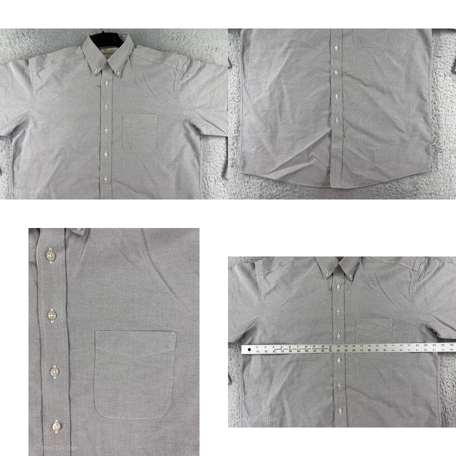 Vintage Gold Label Shirt Button-Up Mens 16.5 Gray Long Sleeve 100% Cotton Oxford Dress Size 42R - 8 Thumbnail