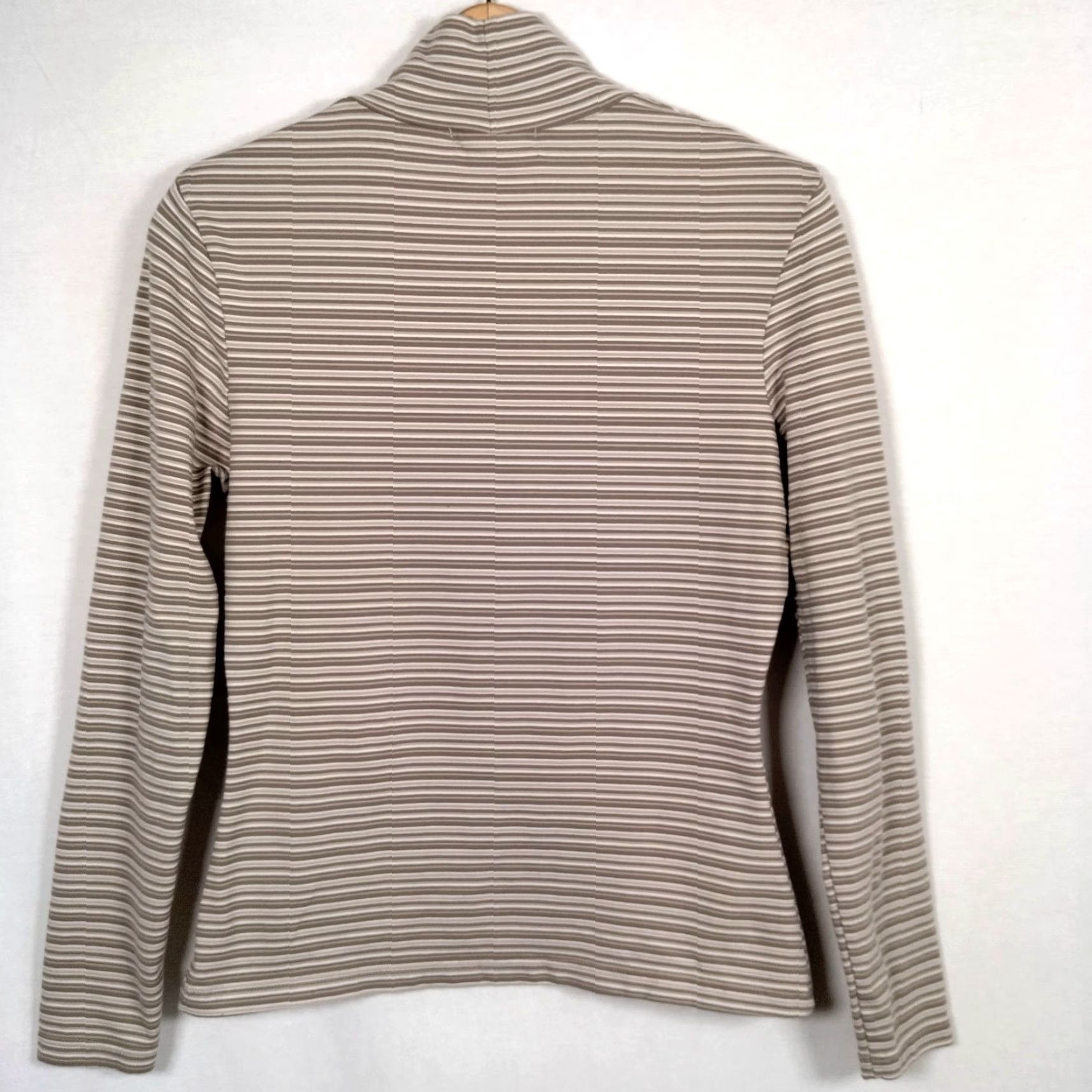 Express VINTAGE Express Tricot Shirt Women M Mock Neck Striped Khaki Tan Preppy 90s Retro Casual Pullover Size M / US 6-8 / IT 42-44 - 2 Thumbnail