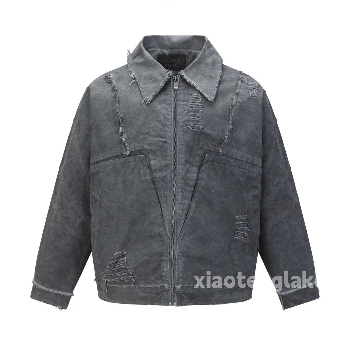 Unisex washed faded punk grunge patchwork jacket