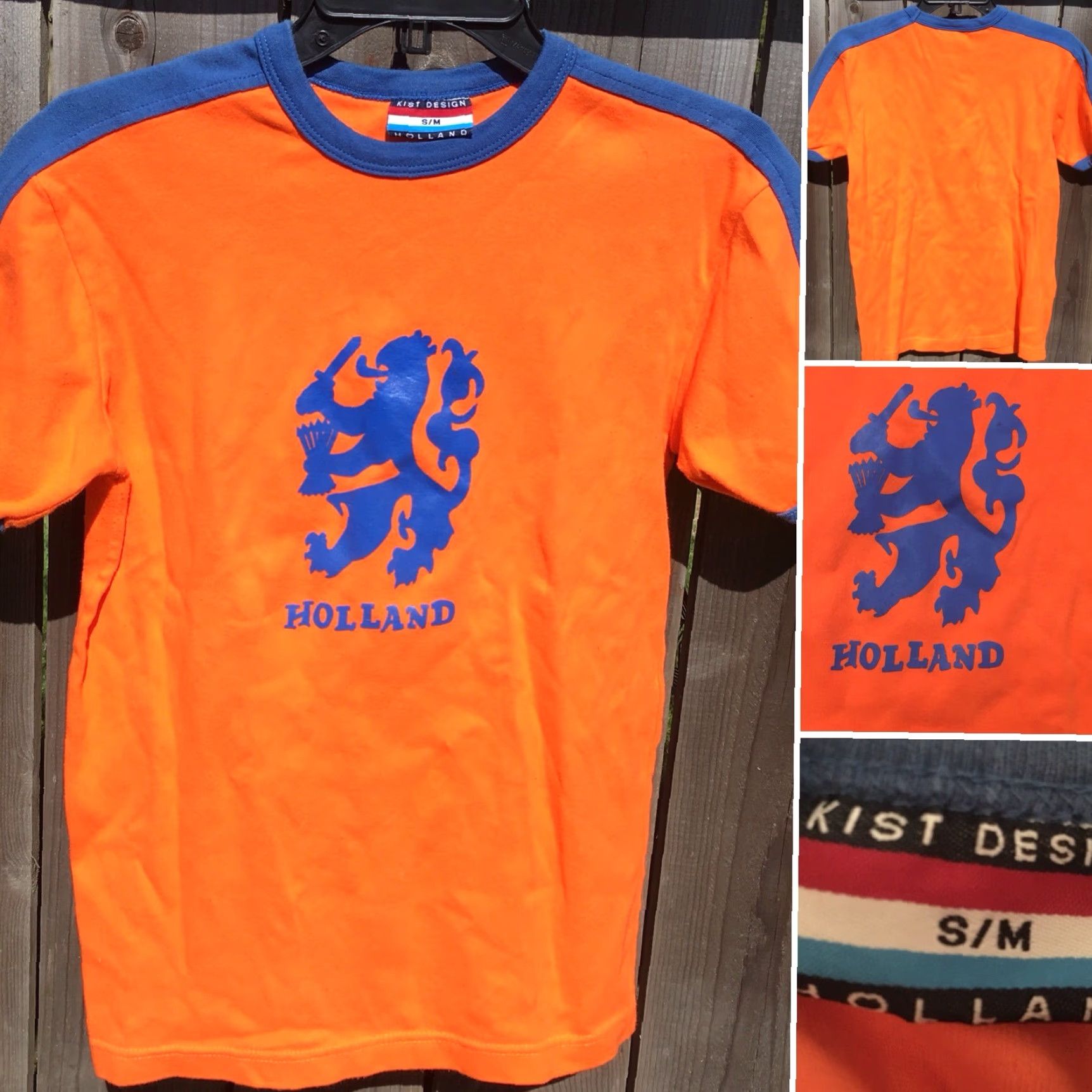 Vintage Kist Design Holland T-Shirt Ringer Tee S/M Men Short Sleeve Blue Orange Graphic Tee 90s Holland Theme Mens S/M Orange Blue Size US S / EU 44-46 / 1 - 7 Thumbnail