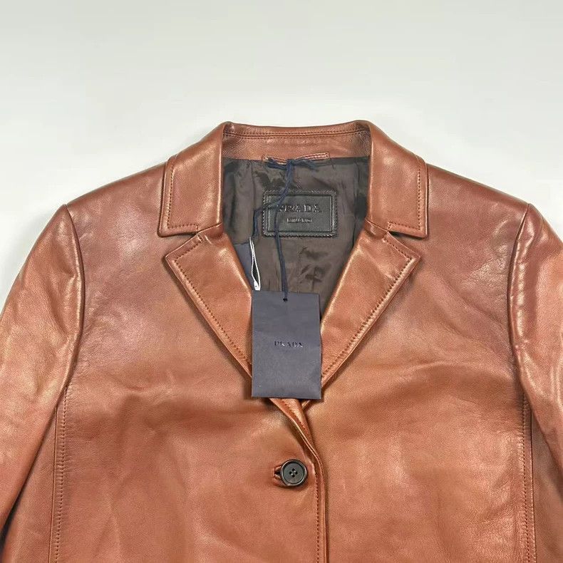 Prada Prada Brown single-breasted leather jacket 2503-Nextarrow Size US XXS / EU 40 - 8 Thumbnail